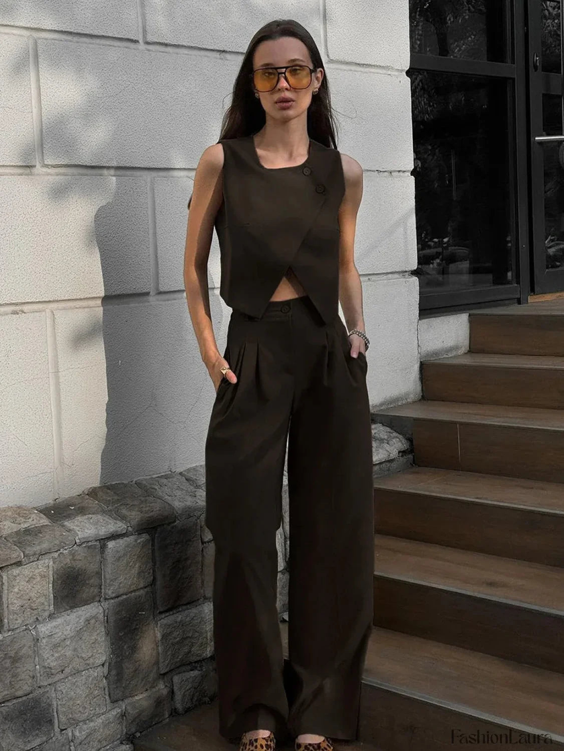 Square Collar Crop Pants Pajama Two Piece Set