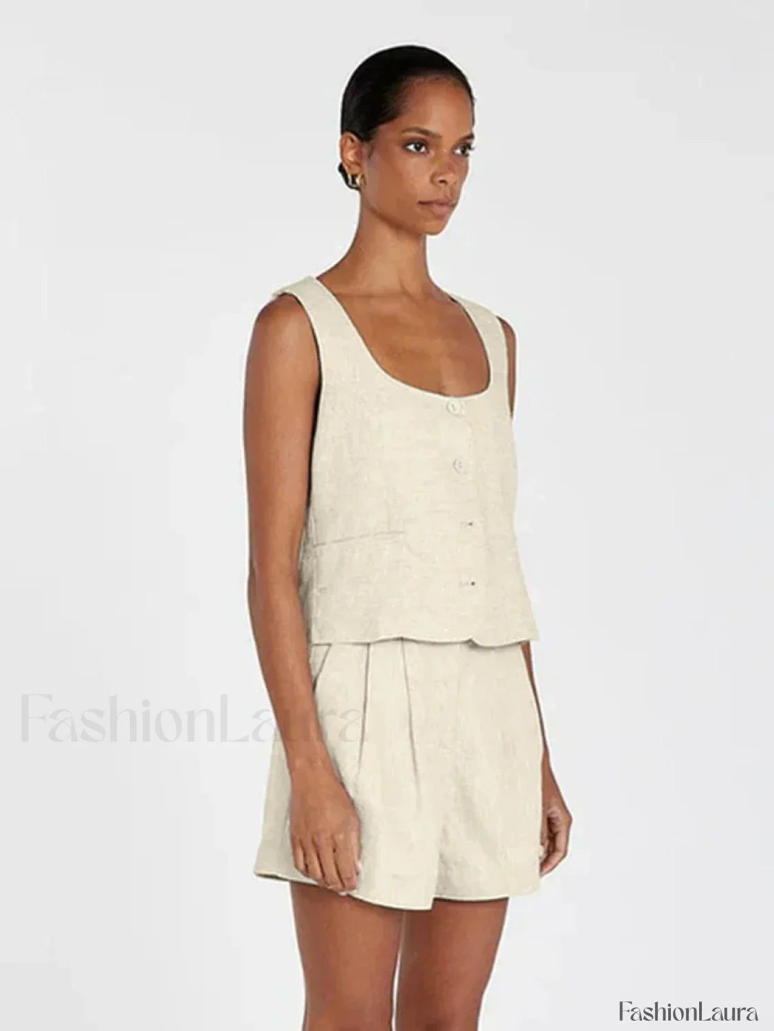 Square Collar Pajama Shorts Two Piece Set