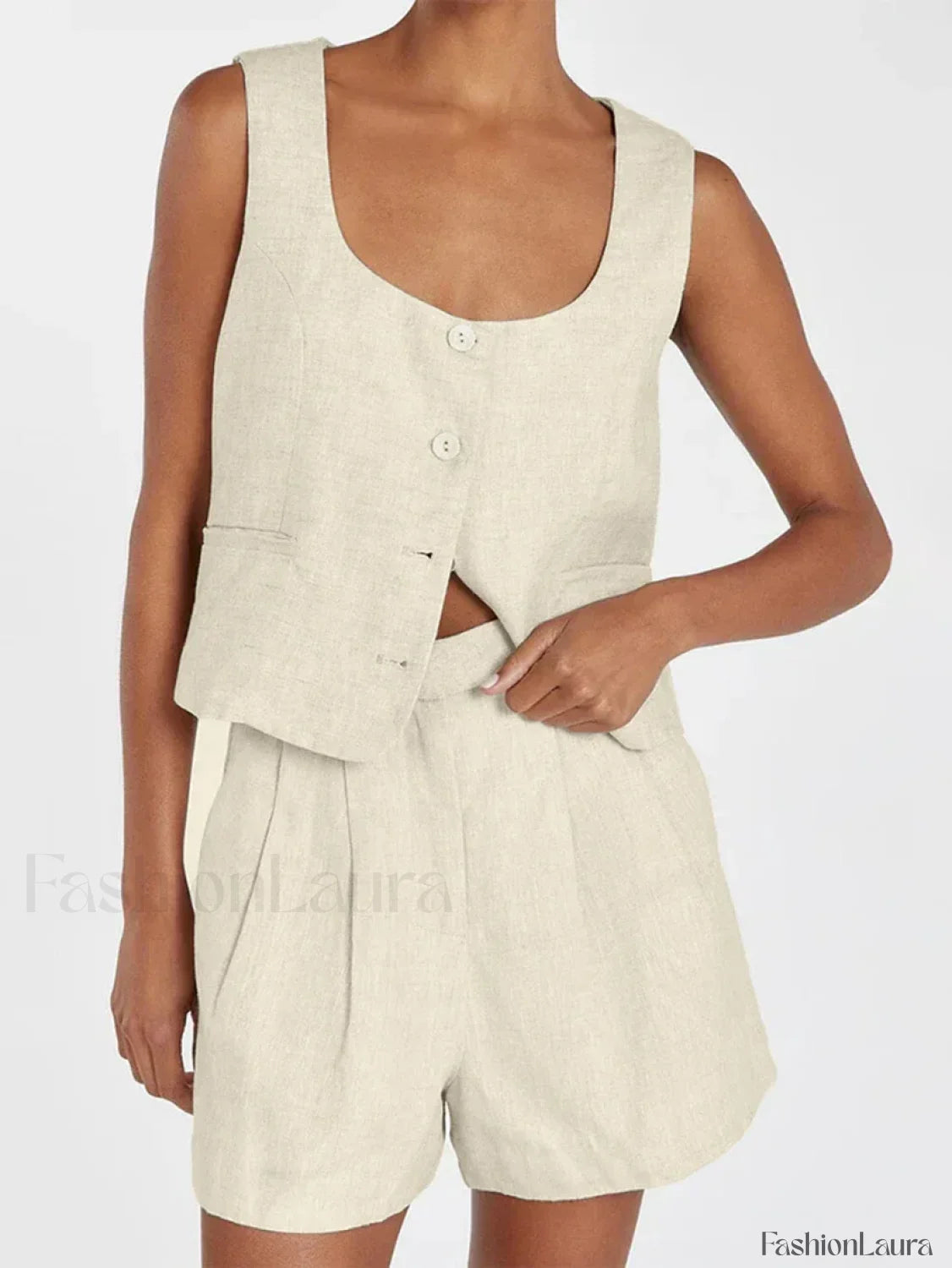 Square Collar Pajama Shorts Two Piece Set