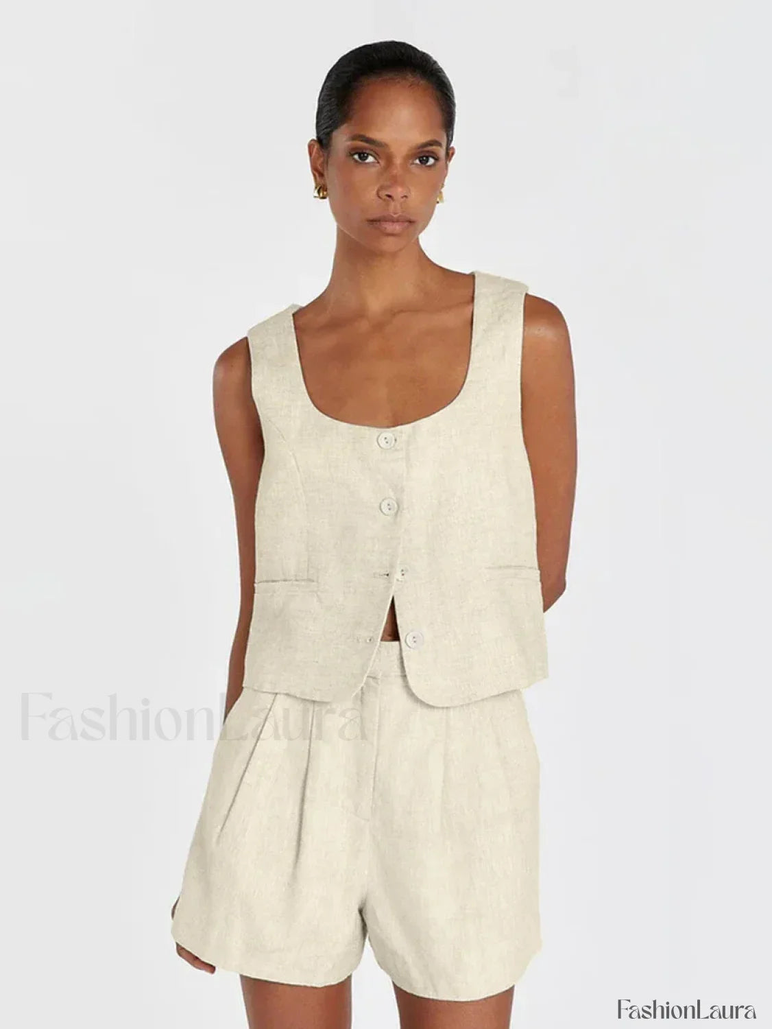 Square Collar Pajama Shorts Two Piece Set