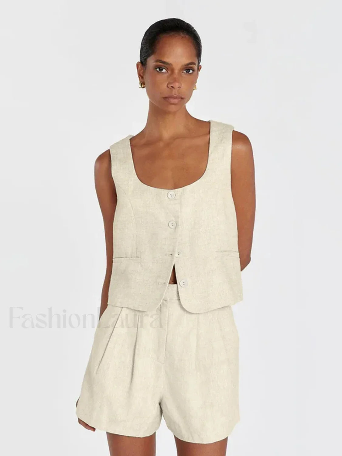 Square Collar Pajama Shorts Two Piece Set