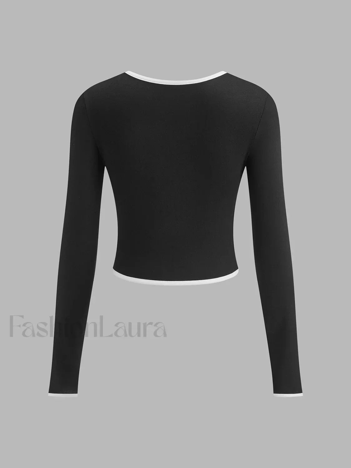 Square Neck Contrast Trim Long Sleeve Knit Shirt