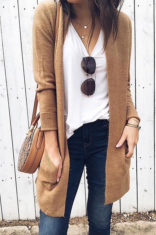 Pocket Knitting Long Coat