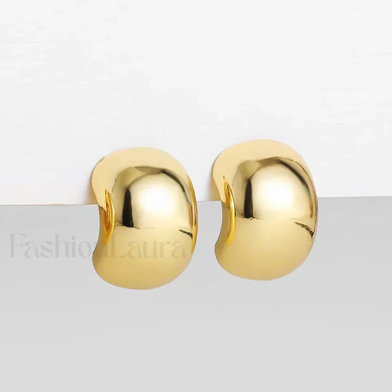 Stainless Steel Gold Plated Tear Drop Earrings Lightweight Smooth Metal Waterdrop Hoop Earring