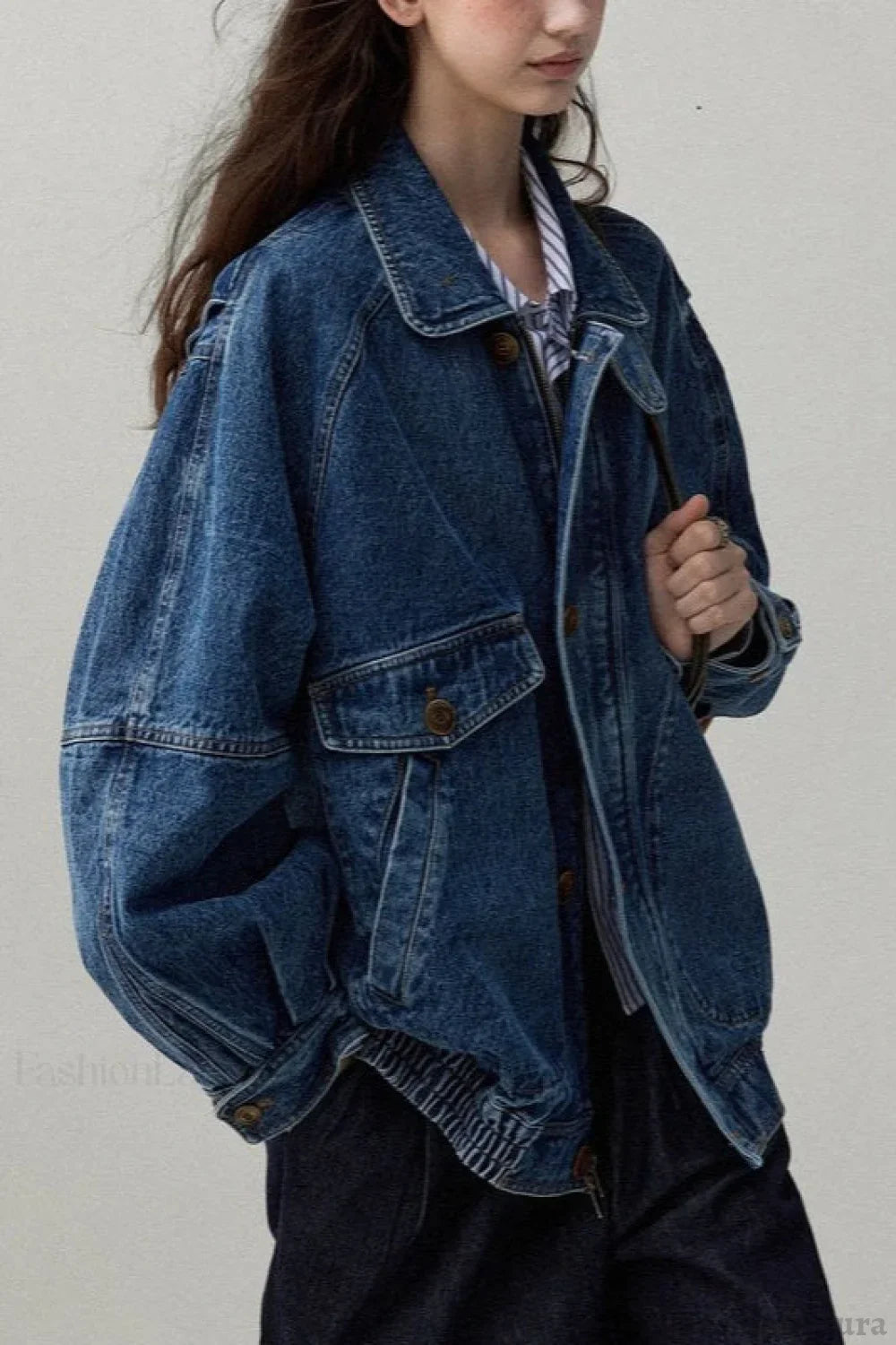 Stand Collar Washed Denim Utility Jacket