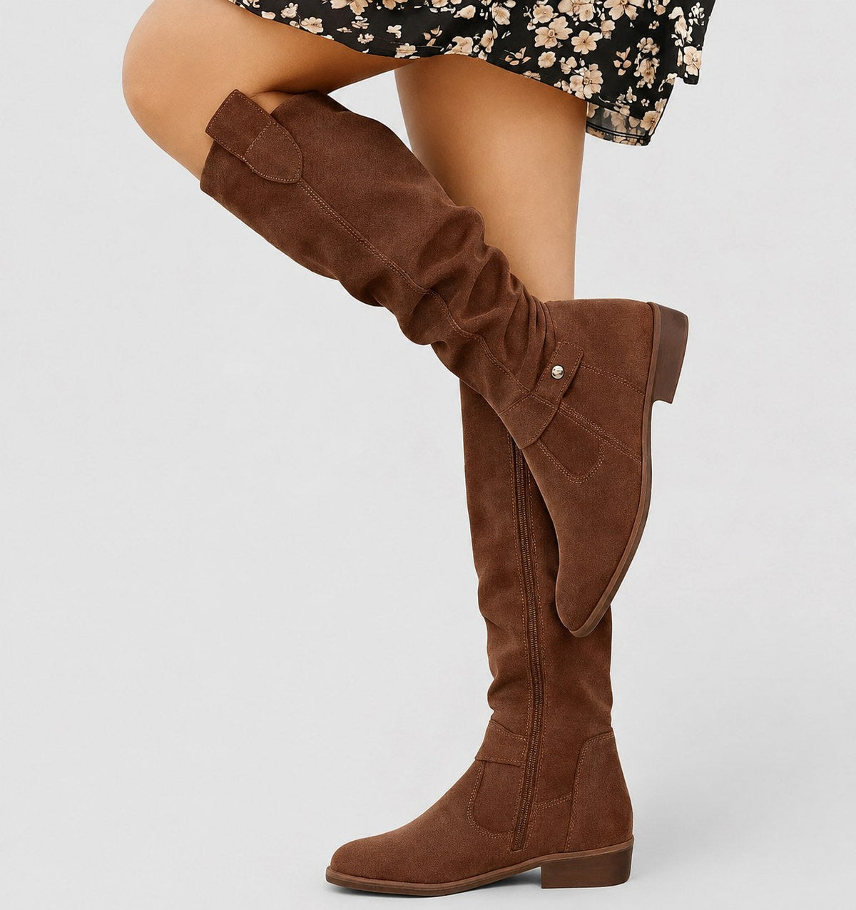 Slouchy Block Heel Knee High Boots