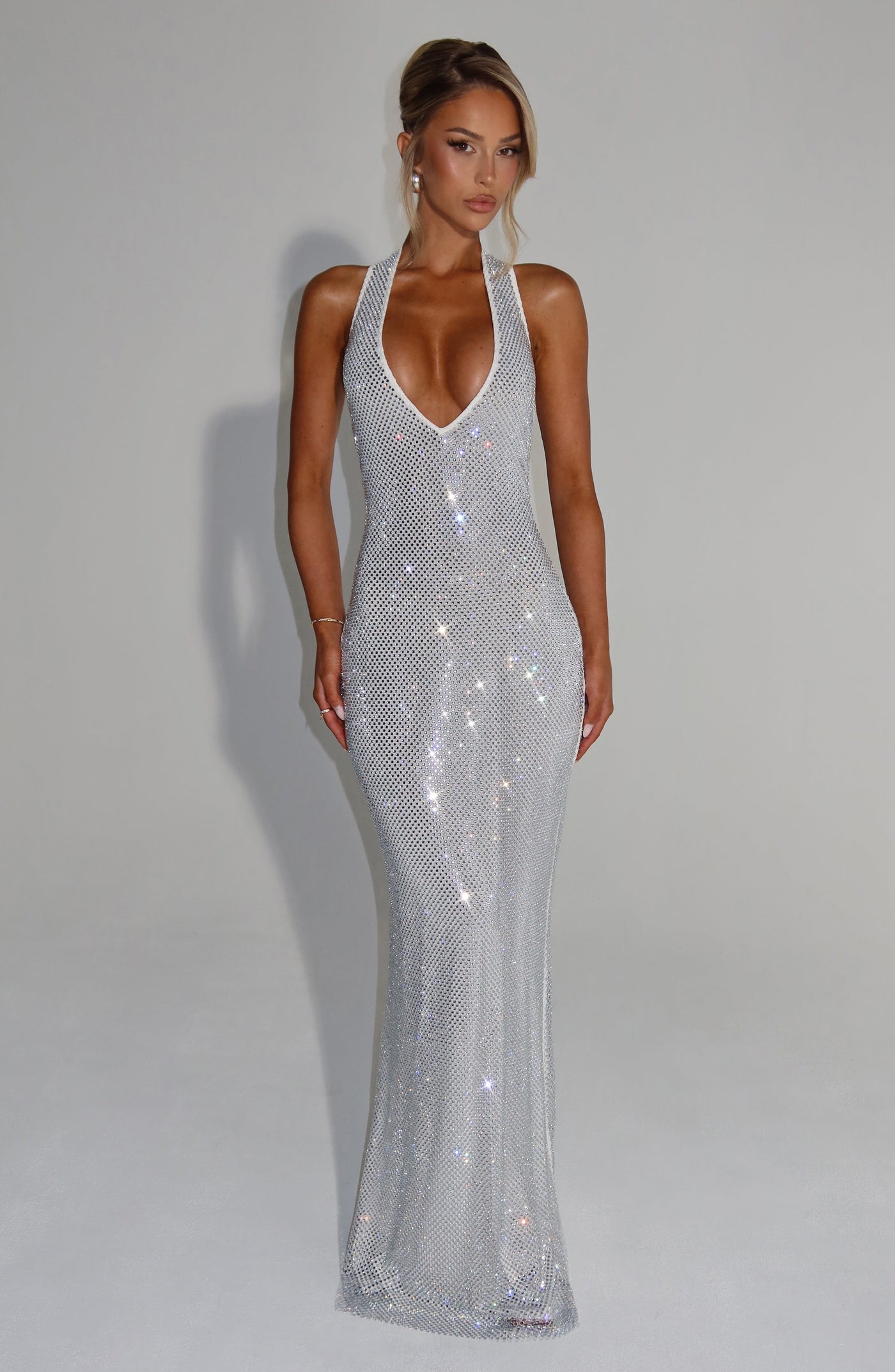 Sequin Deep V-Neck Halter Mermaid Maxi Dress 4