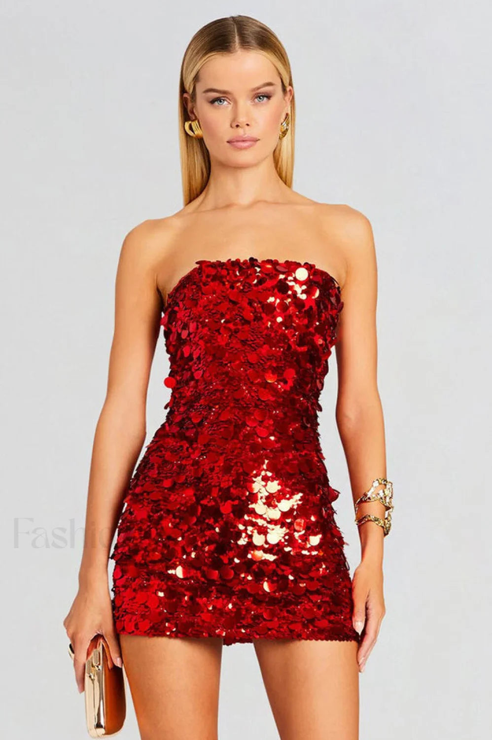 Stergiani Sequin Stylish Strapless Mini Dress