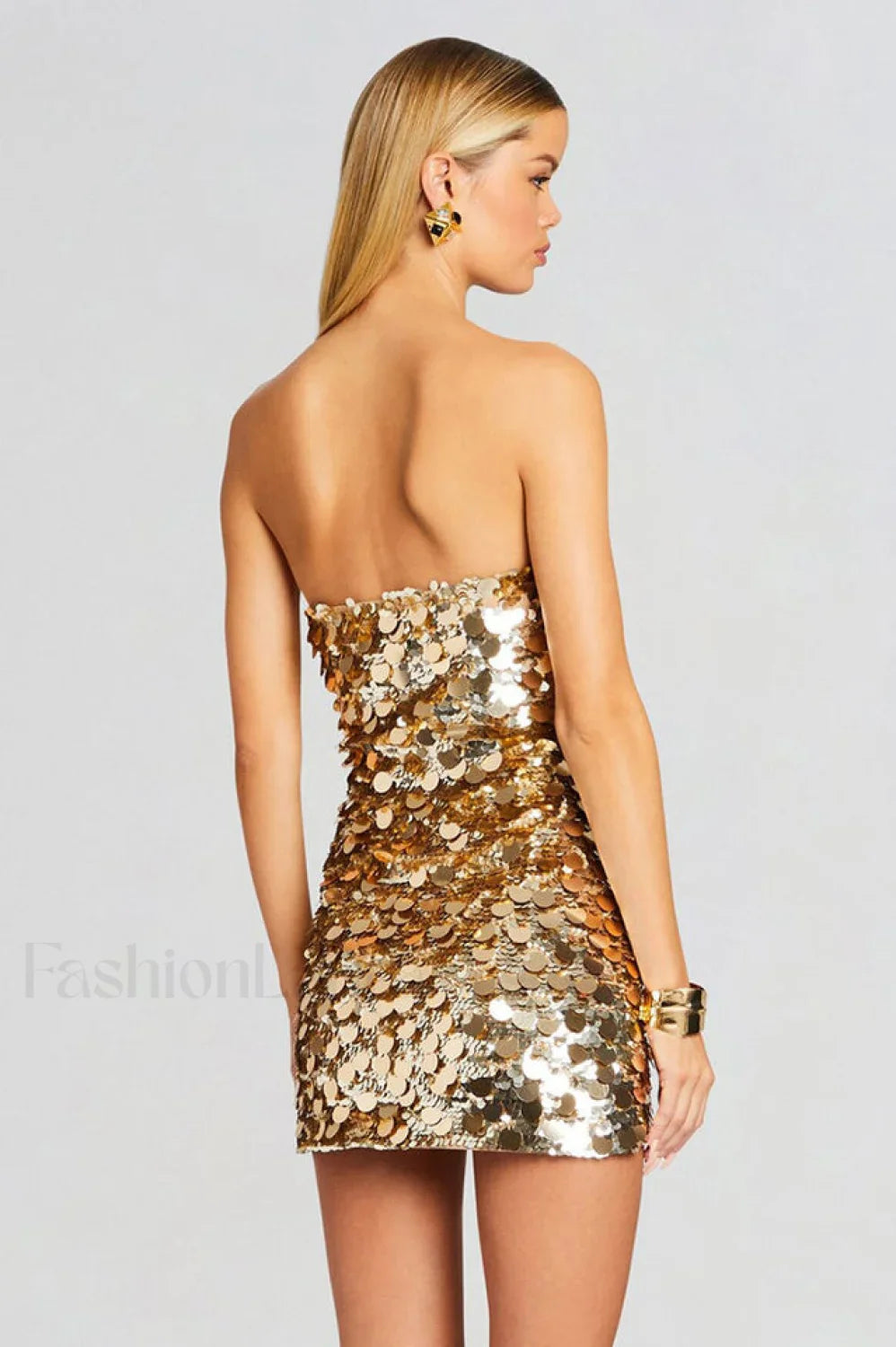 Stergiani Sequin Stylish Strapless Mini Dress