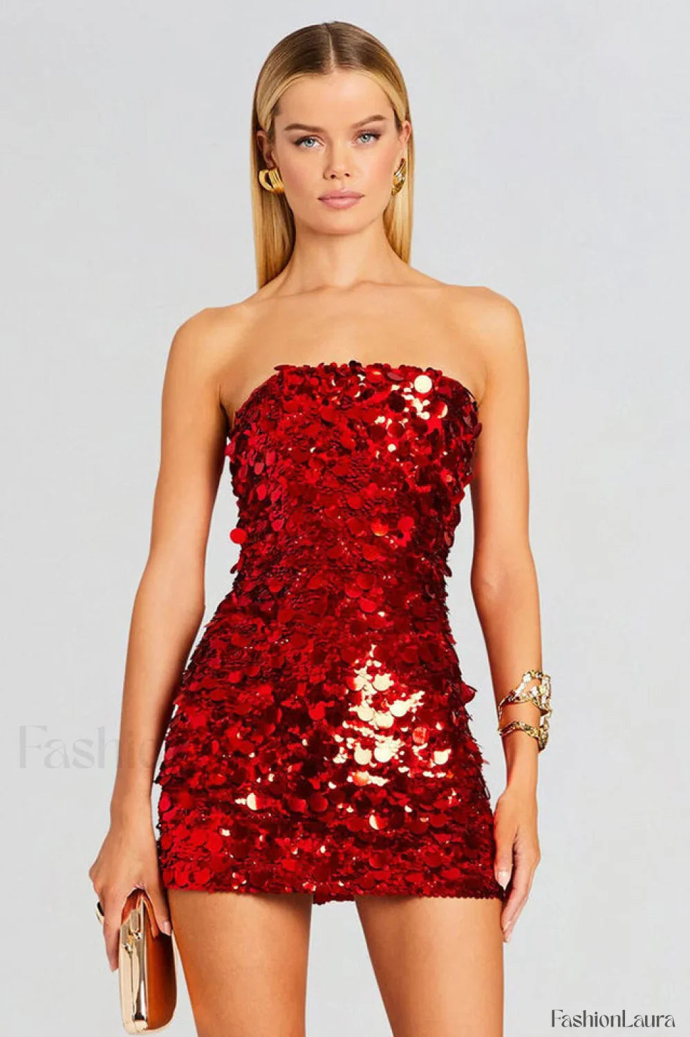 Stergiani Sequin Stylish Strapless Mini Dress