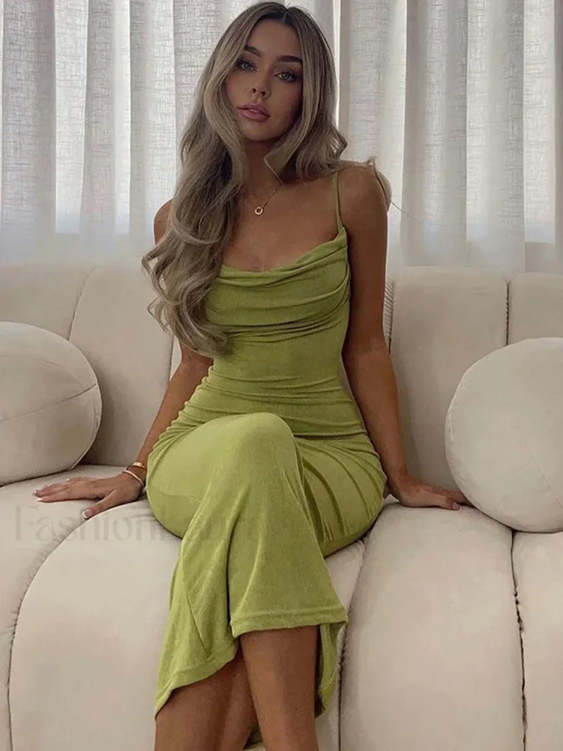Strapless Backless Midi Dress Green / S
