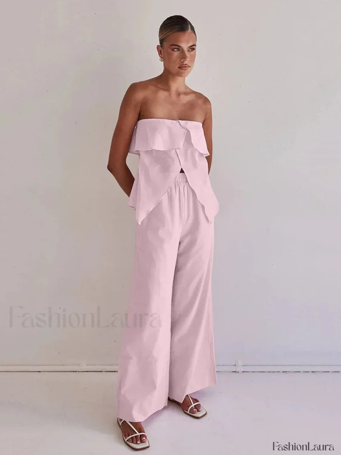 Strapless Backless Pajama Pants Two Piece Set