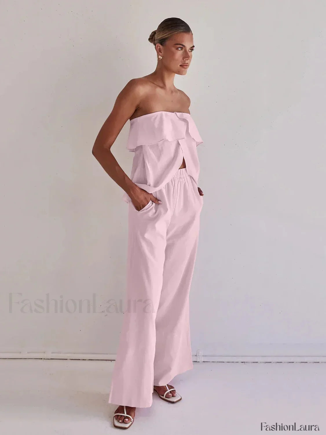 Strapless Backless Pajama Pants Two Piece Set