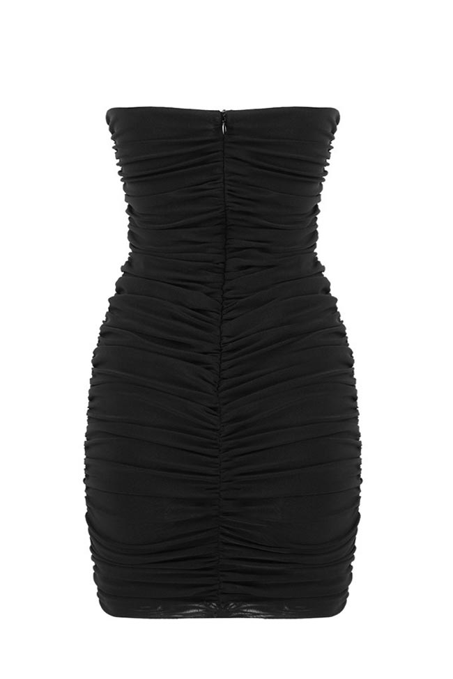 Strapless Deep V-Neck Underwire Ruched Bodycon Party Mini Dress