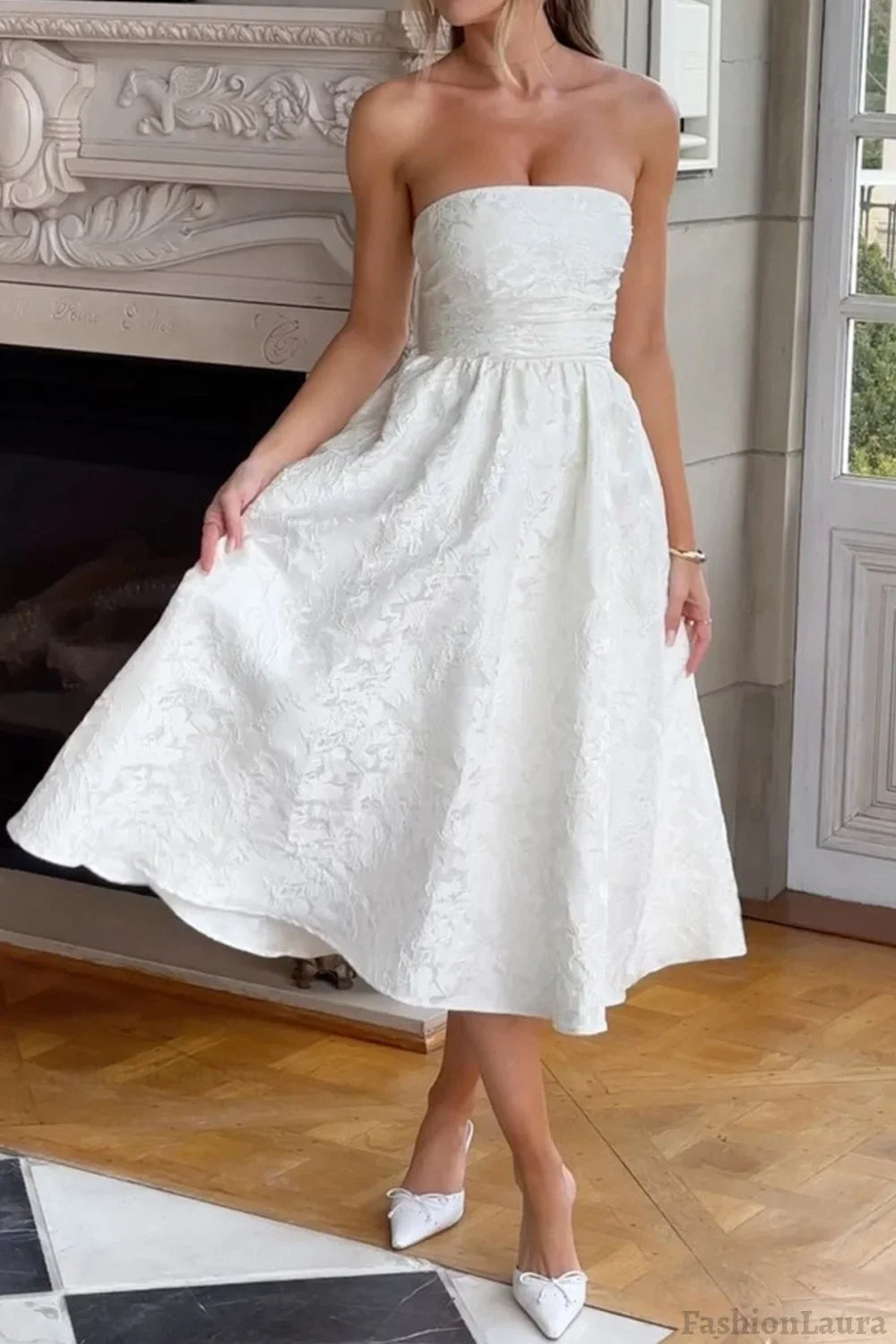 Strapless Elegant Party Dress XS / White