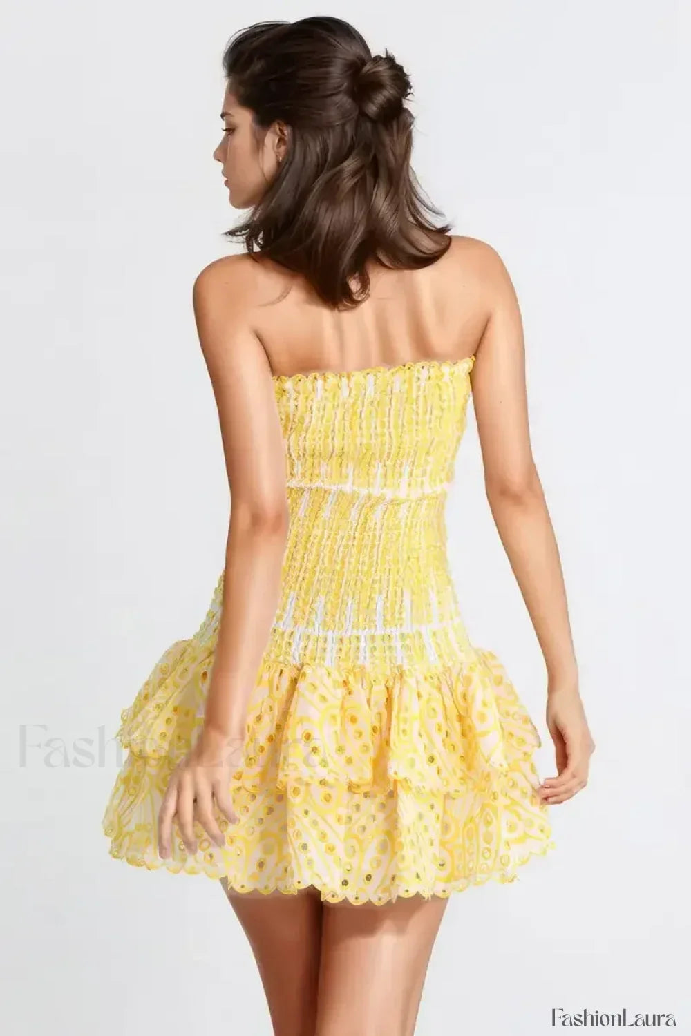 Strapless Flower Embroidery Mini Dress