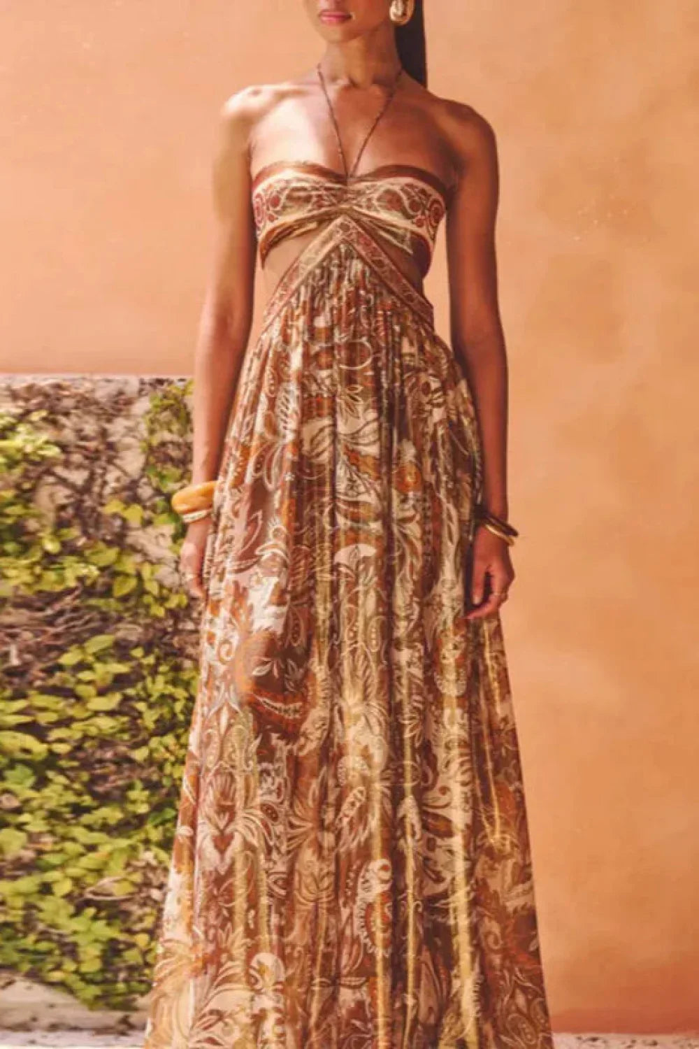 Strapless Lace Up Pleated Boho Dress