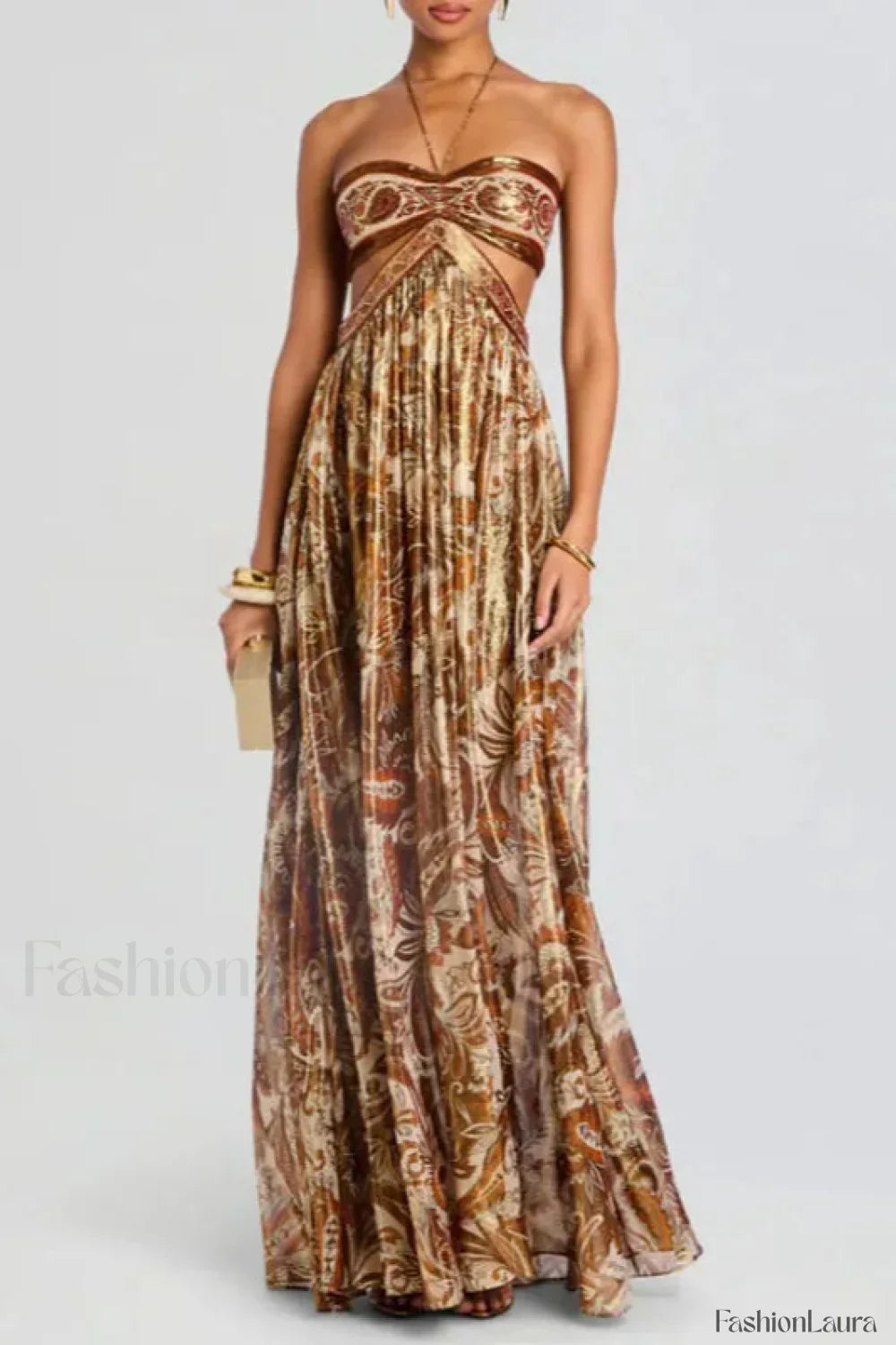 Strapless Lace Up Pleated Boho Dress