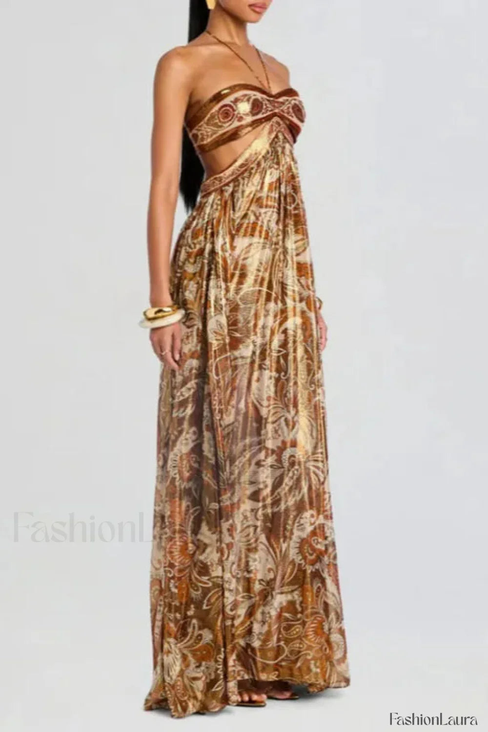 Strapless Lace Up Pleated Boho Dress