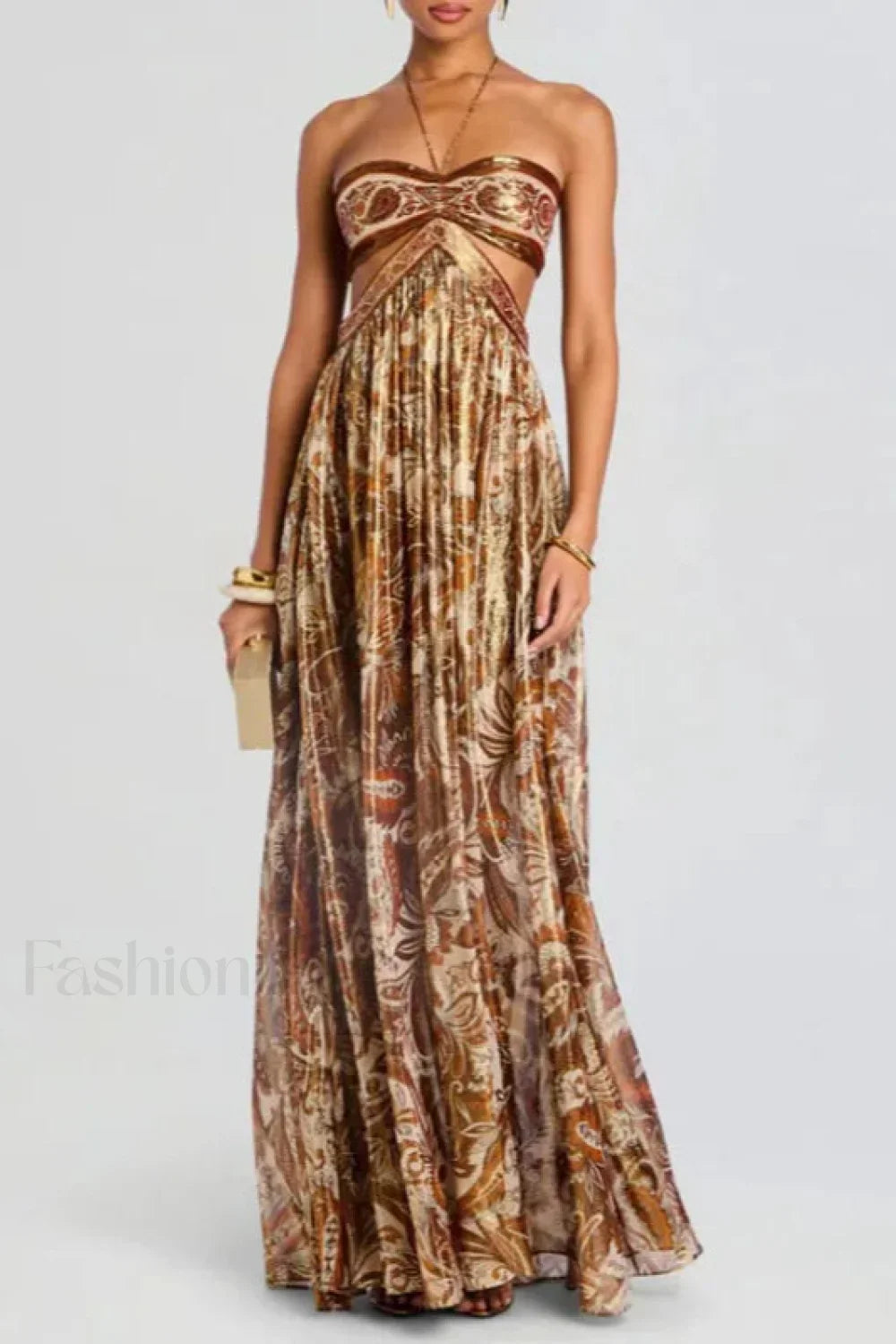 Strapless Lace Up Pleated Boho Dress