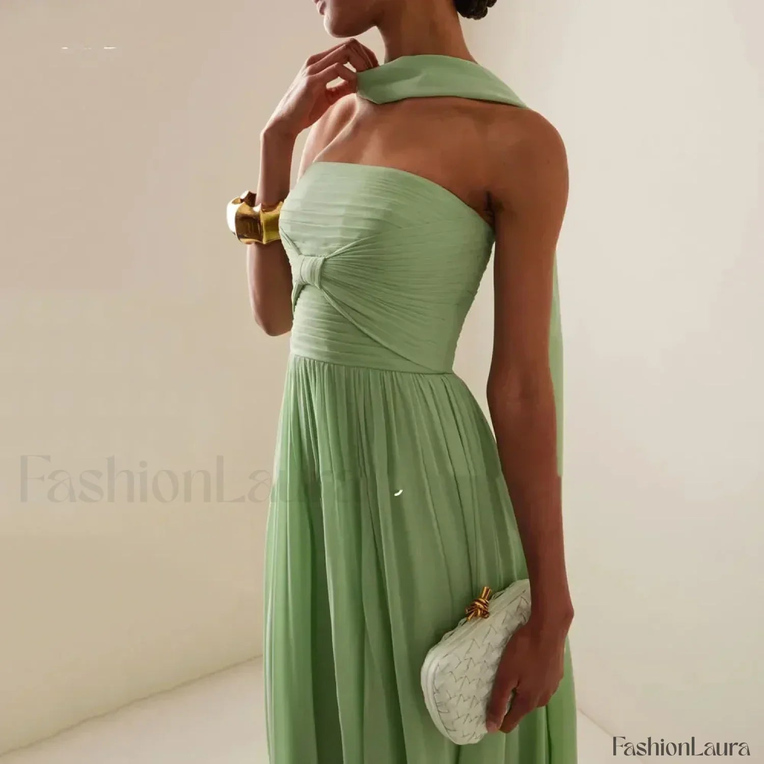 Strapless Pleat Chiffon Maxi Dress