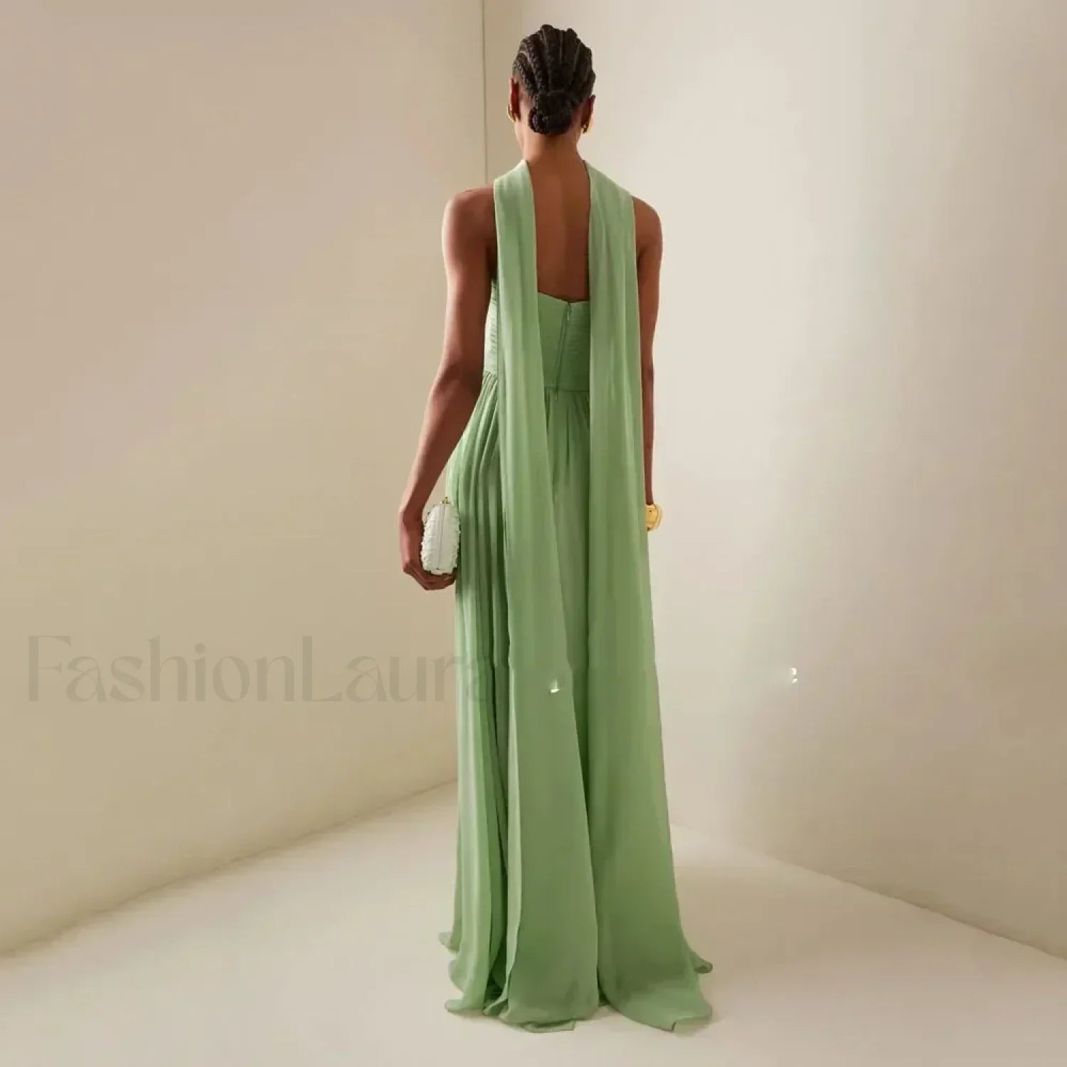 Strapless Pleat Chiffon Maxi Dress