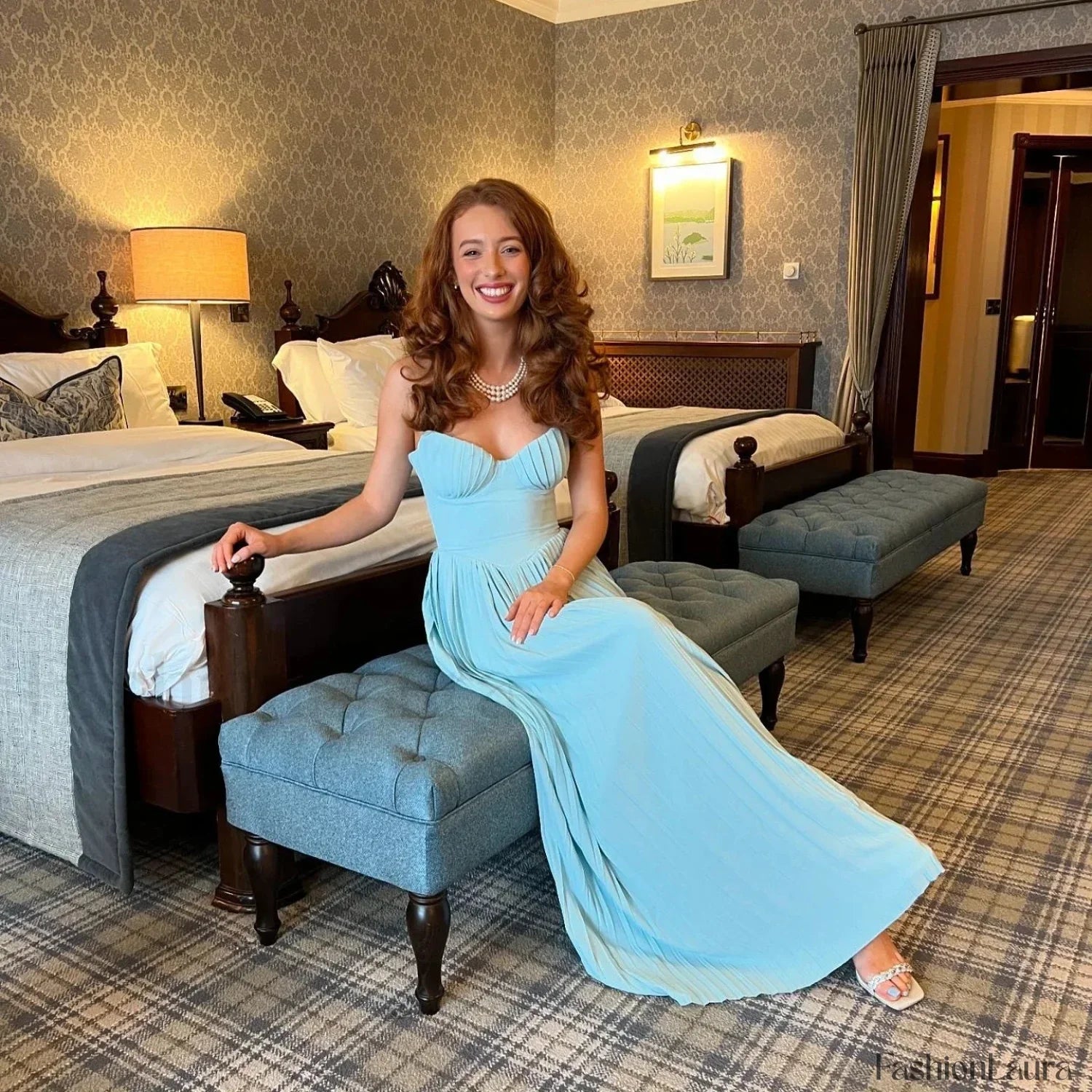 Strapless Pleated Corset Maxi Dress