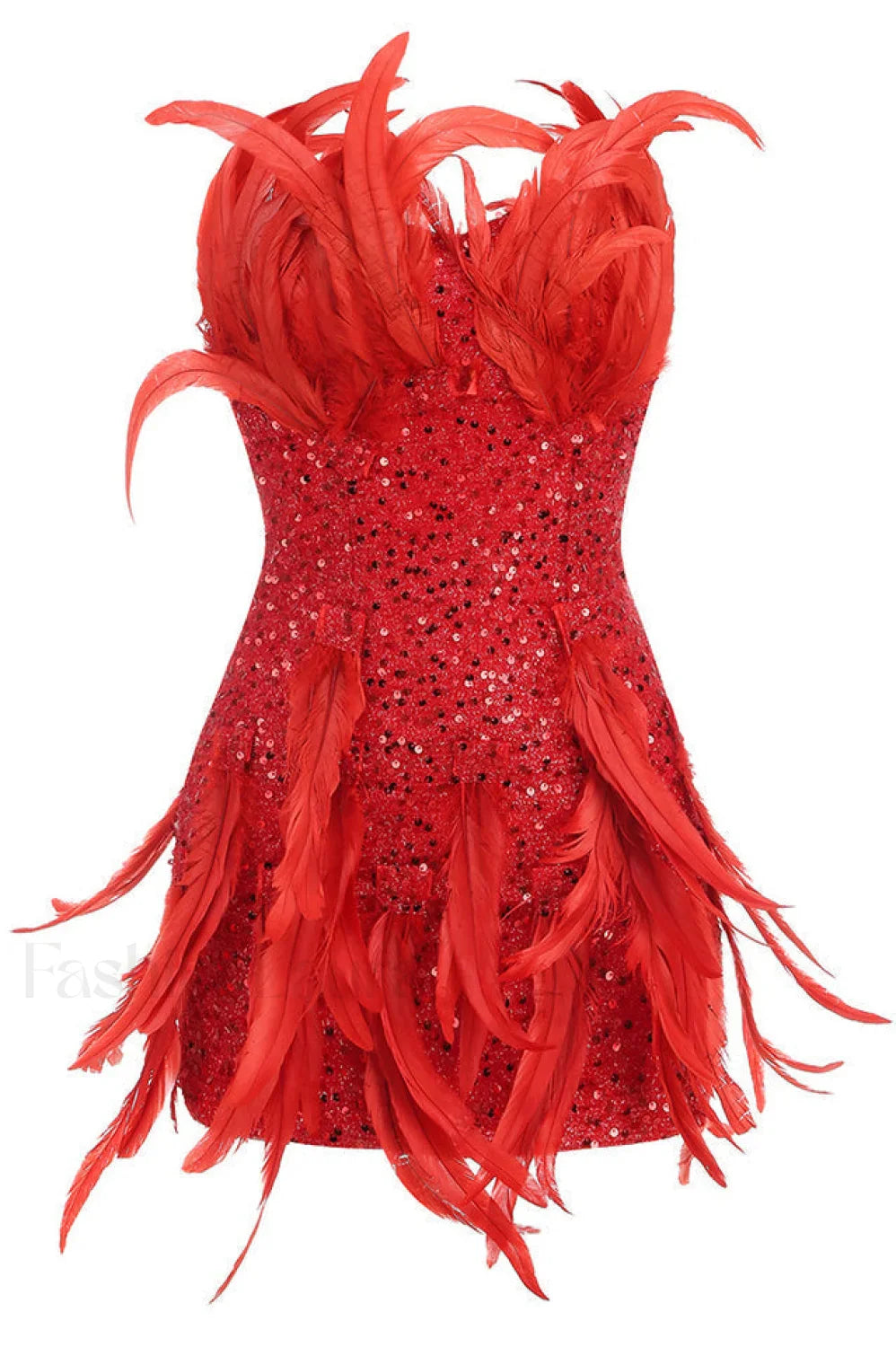 Strapless Sequin Feather Charming Embellished Mini Dress S / Red Party Dresses L