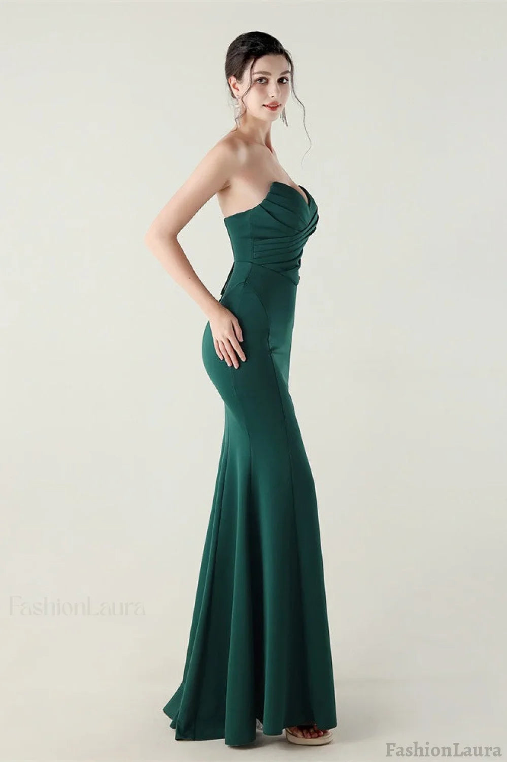 Strapless Sweetheart Pleated Party Dress Green / S