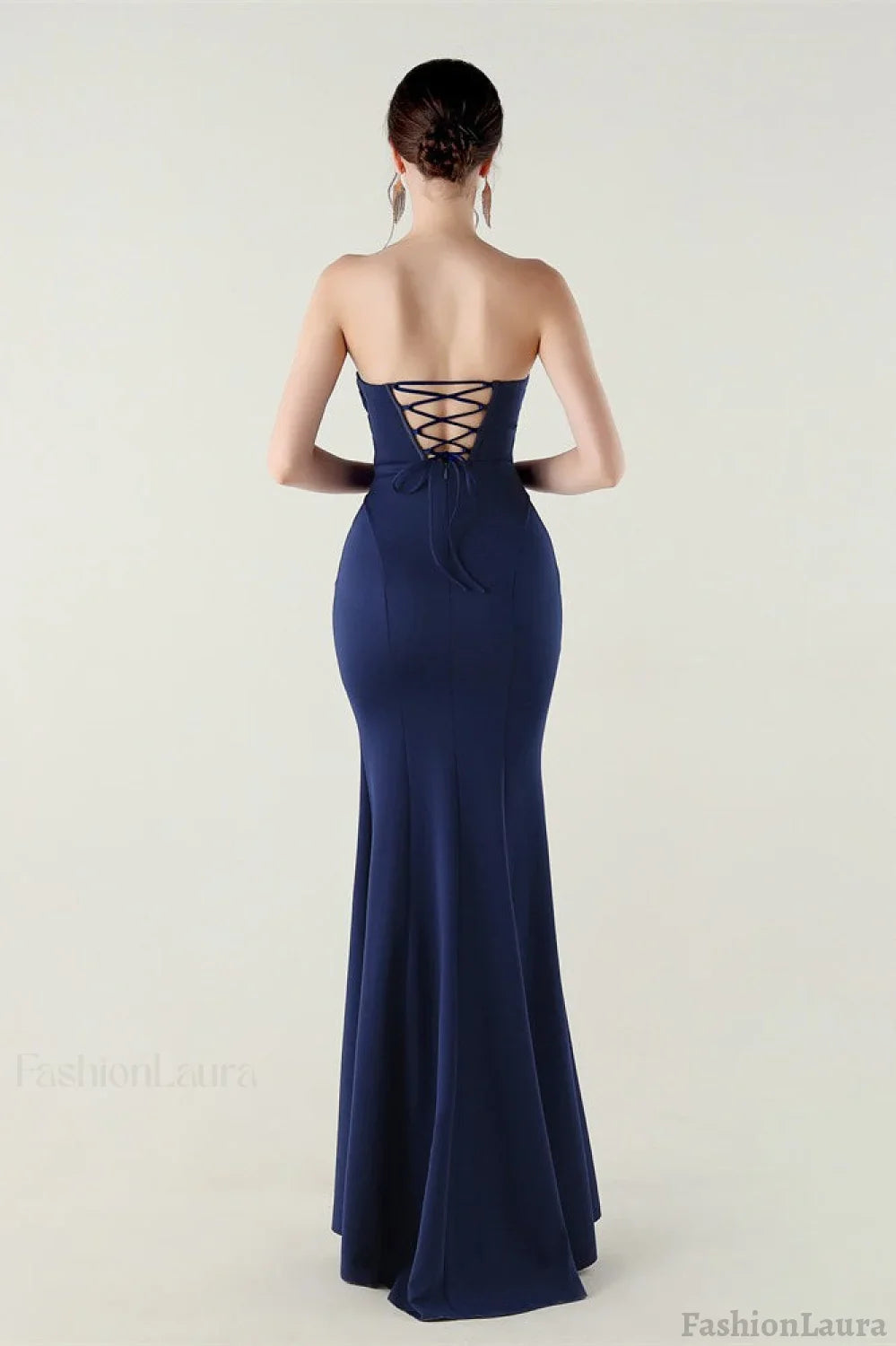 Strapless Sweetheart Pleated Party Dress Navy blue / S
