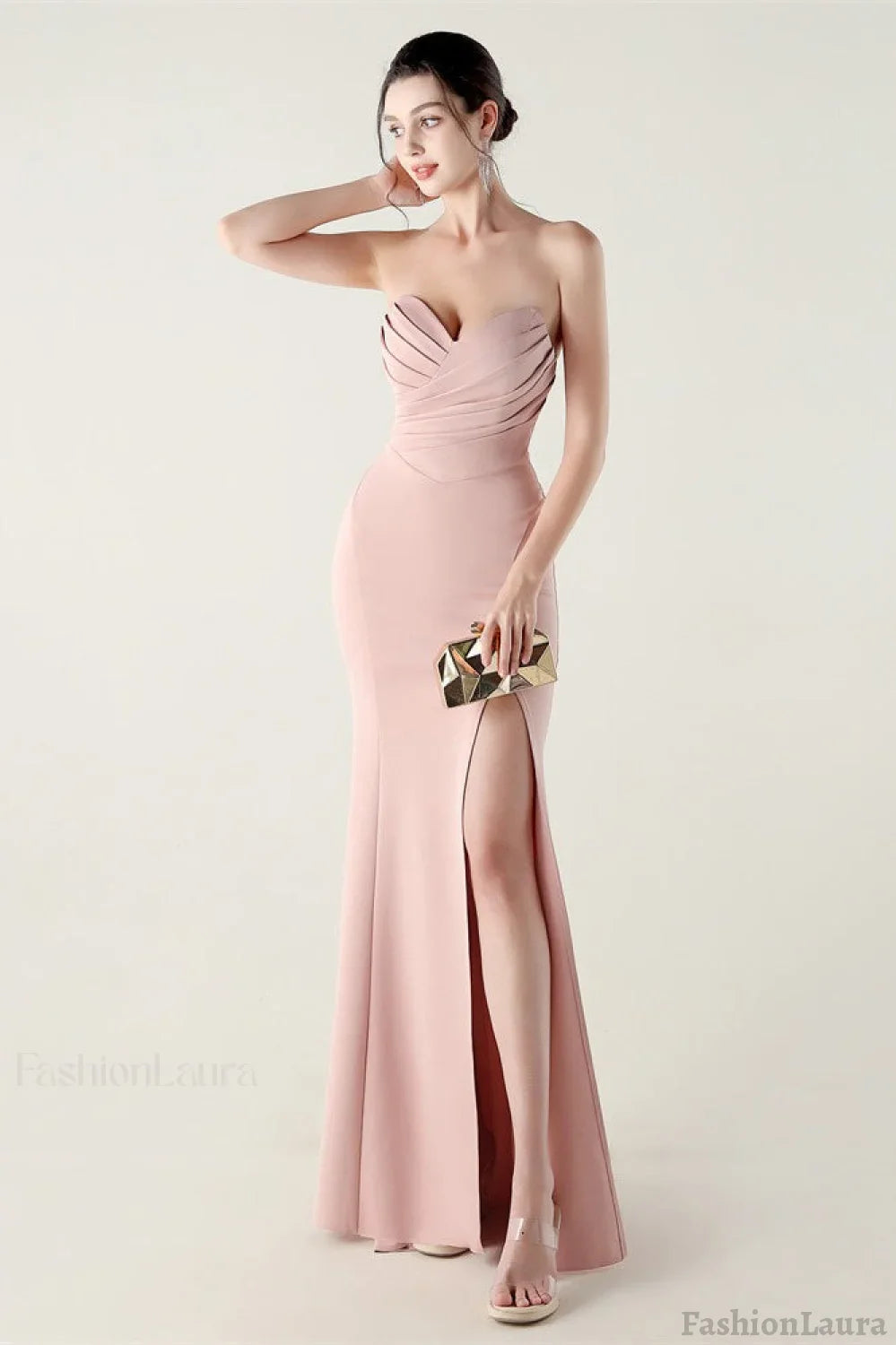 Strapless Sweetheart Pleated Party Dress Pink / S