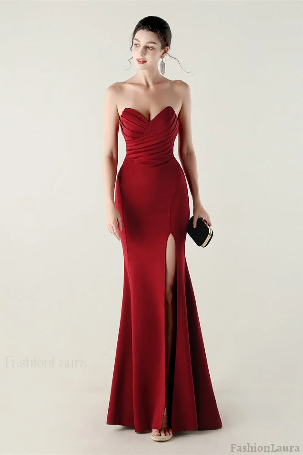 Strapless Sweetheart Pleated Party Dress Red / S
