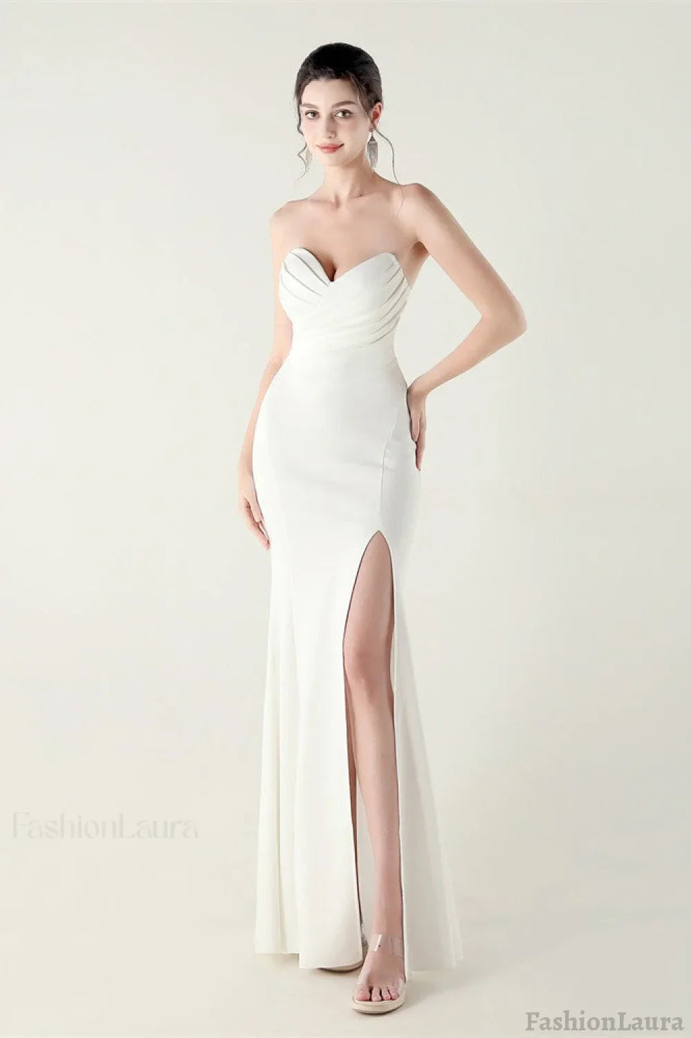Strapless Sweetheart Pleated Party Dress White / S