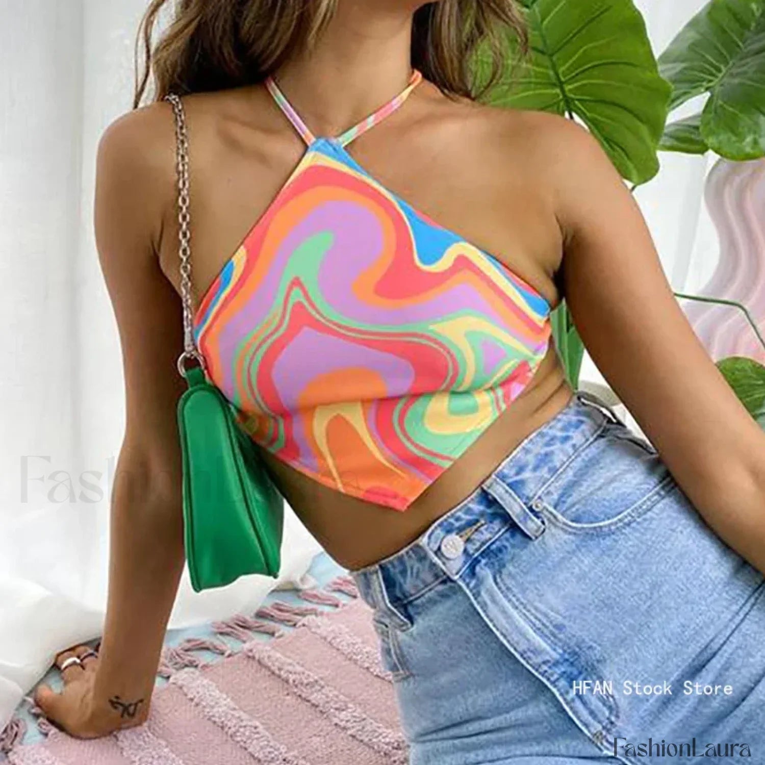 Strappy Abstract Print Crop Top