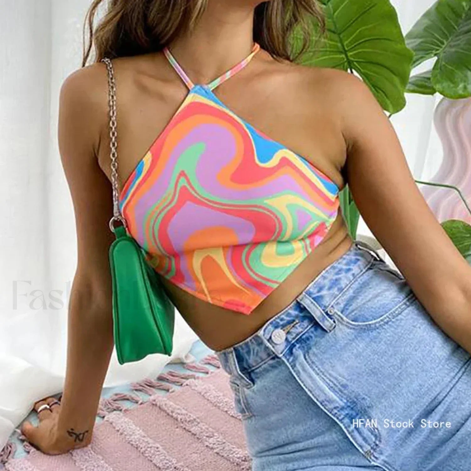 Strappy Abstract Print Crop Top