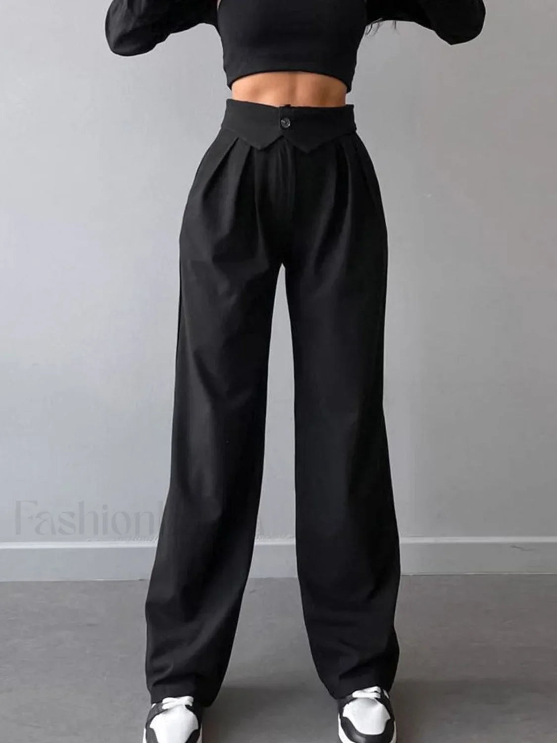 Street Fold Over Waistband Straight Leg Dress Pants Black / XS Pants