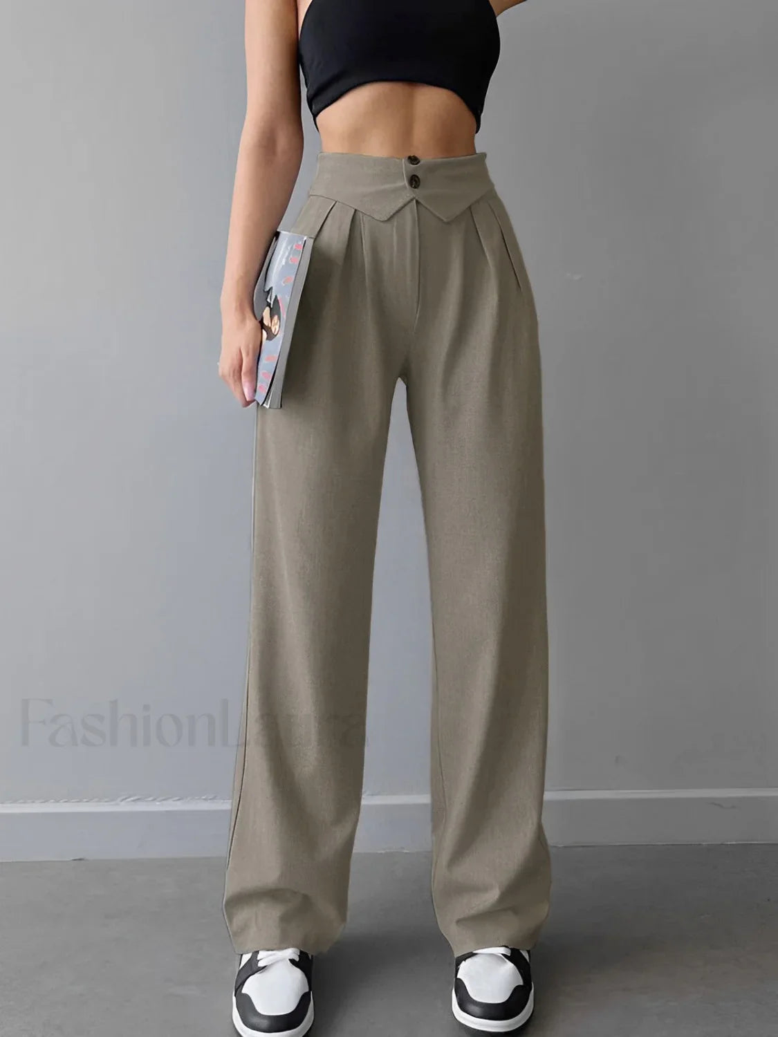 Street Fold Over Waistband Straight Leg Dress Pants Grey / XS Pants