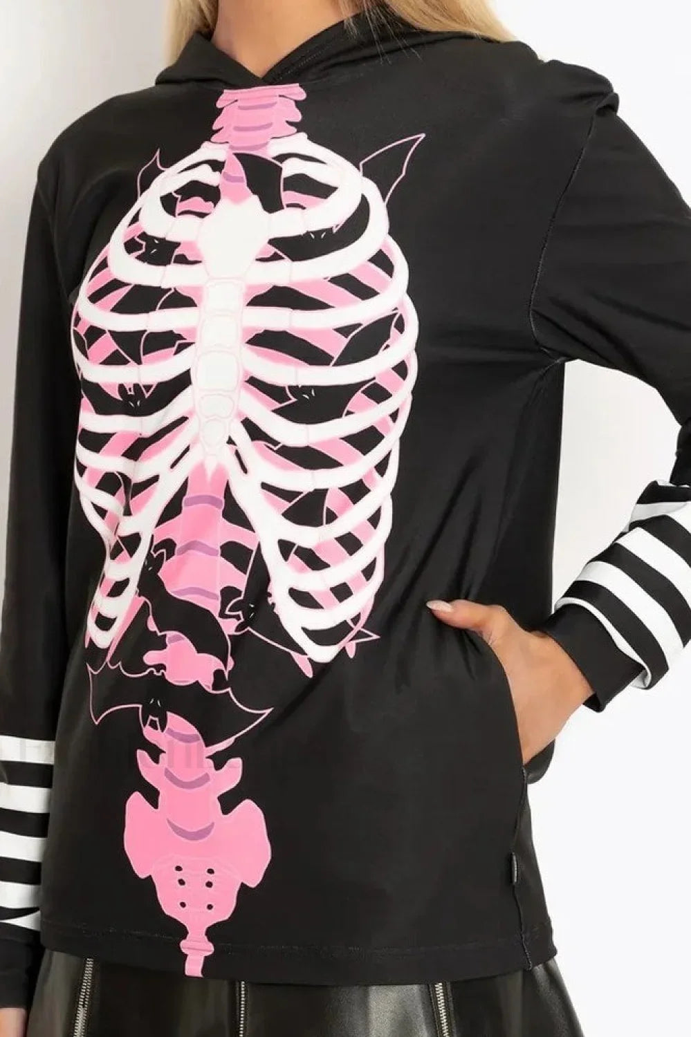 Street Style Bat Skeleton Graphic Hoodie Black / S