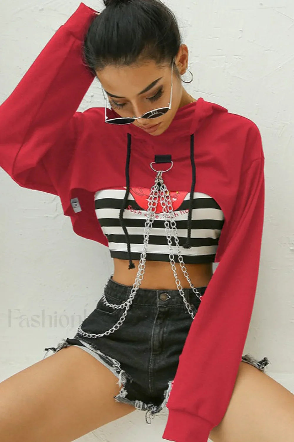 Street Style Chain Detail Hoodie