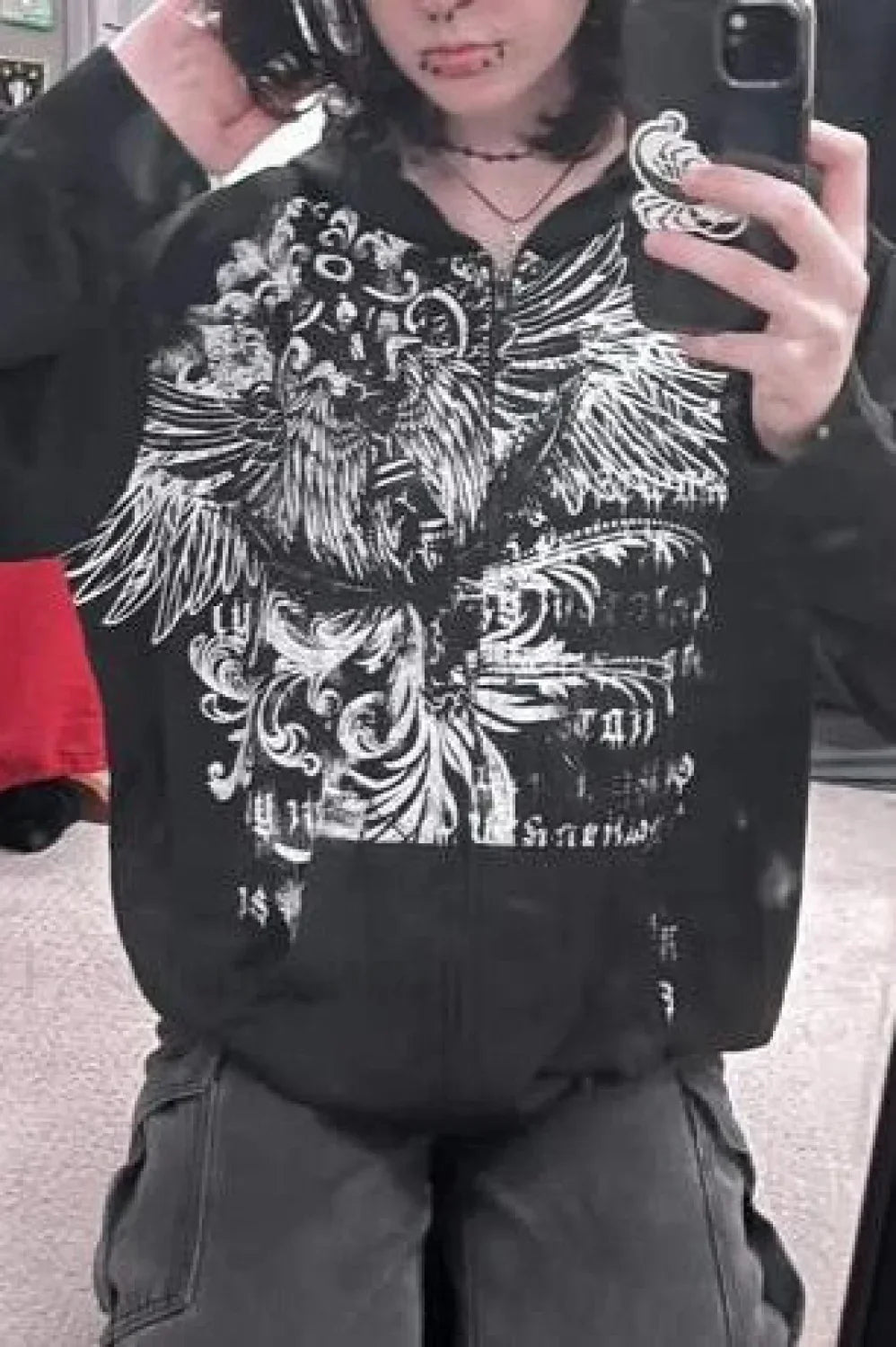 Street Style Eagle Graphic Hoodie Black / S