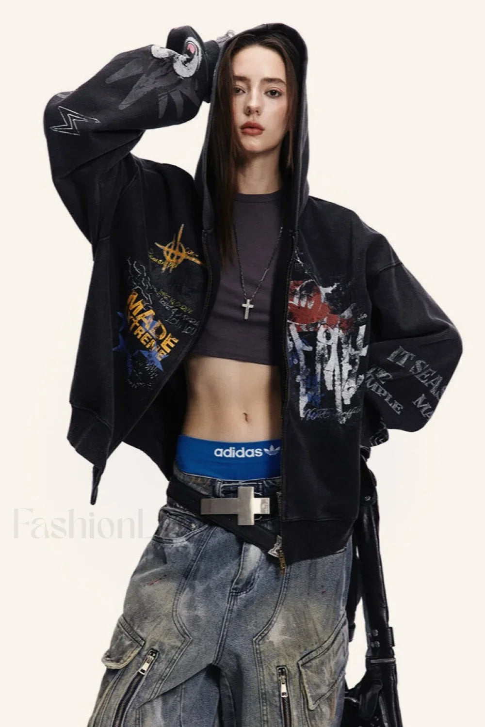 Street Style Graffiti Zip-Up Hoodie