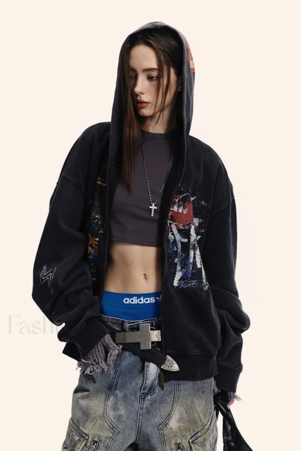 Street Style Graffiti Zip-Up Hoodie