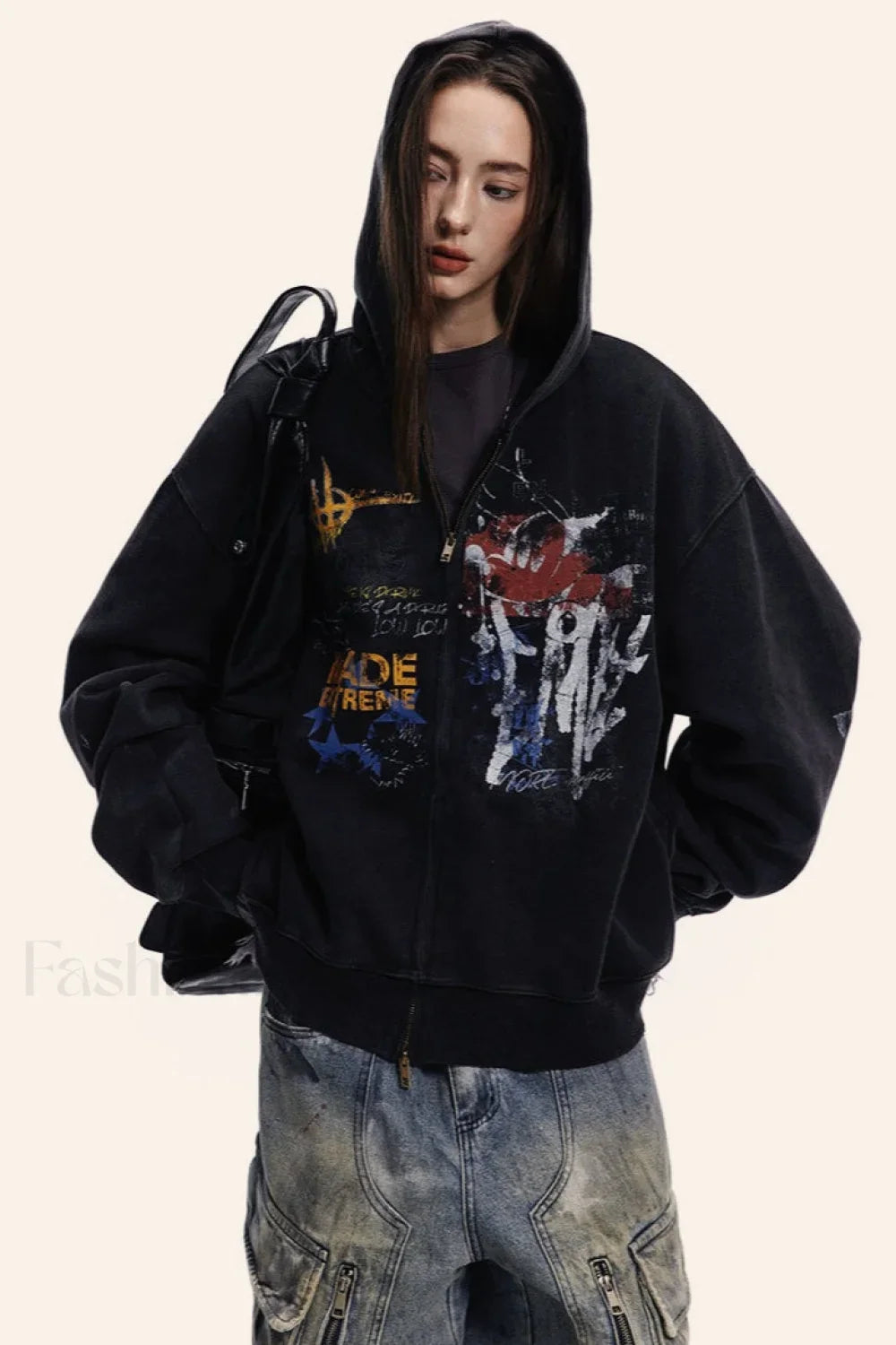Street Style Graffiti Zip-Up Hoodie