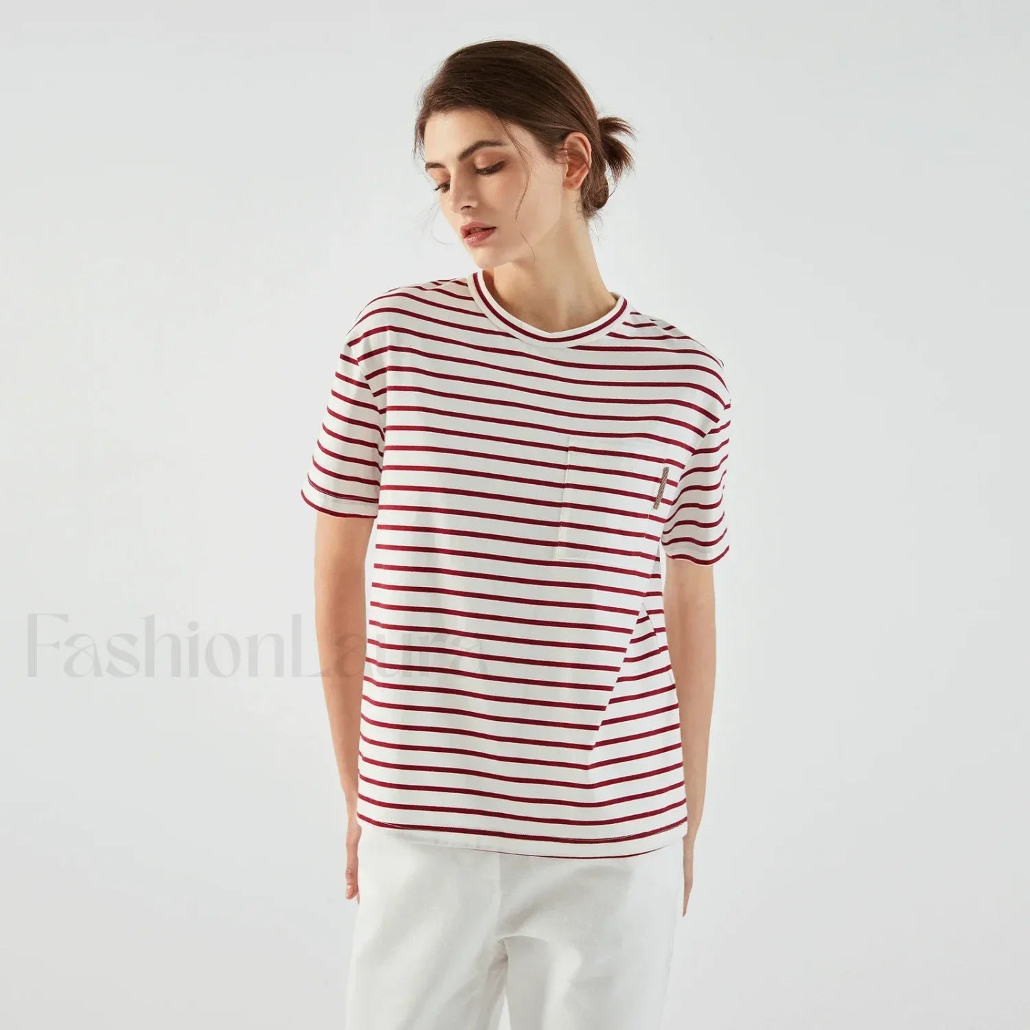Stripe Cotton Crop Top Casual T-Shirt