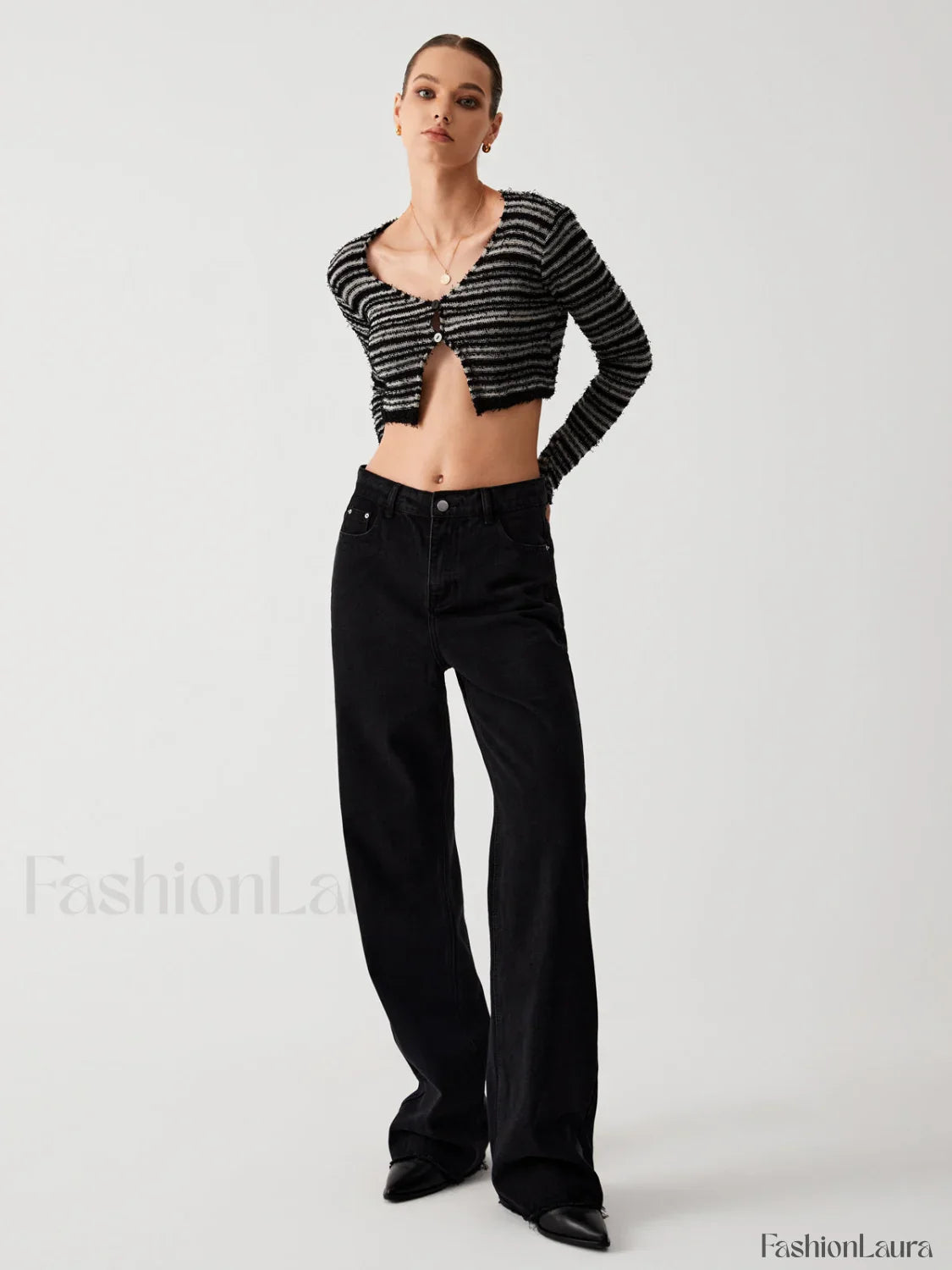 Stripe Fuzzy Fly Trendy Away Crop Cardigan