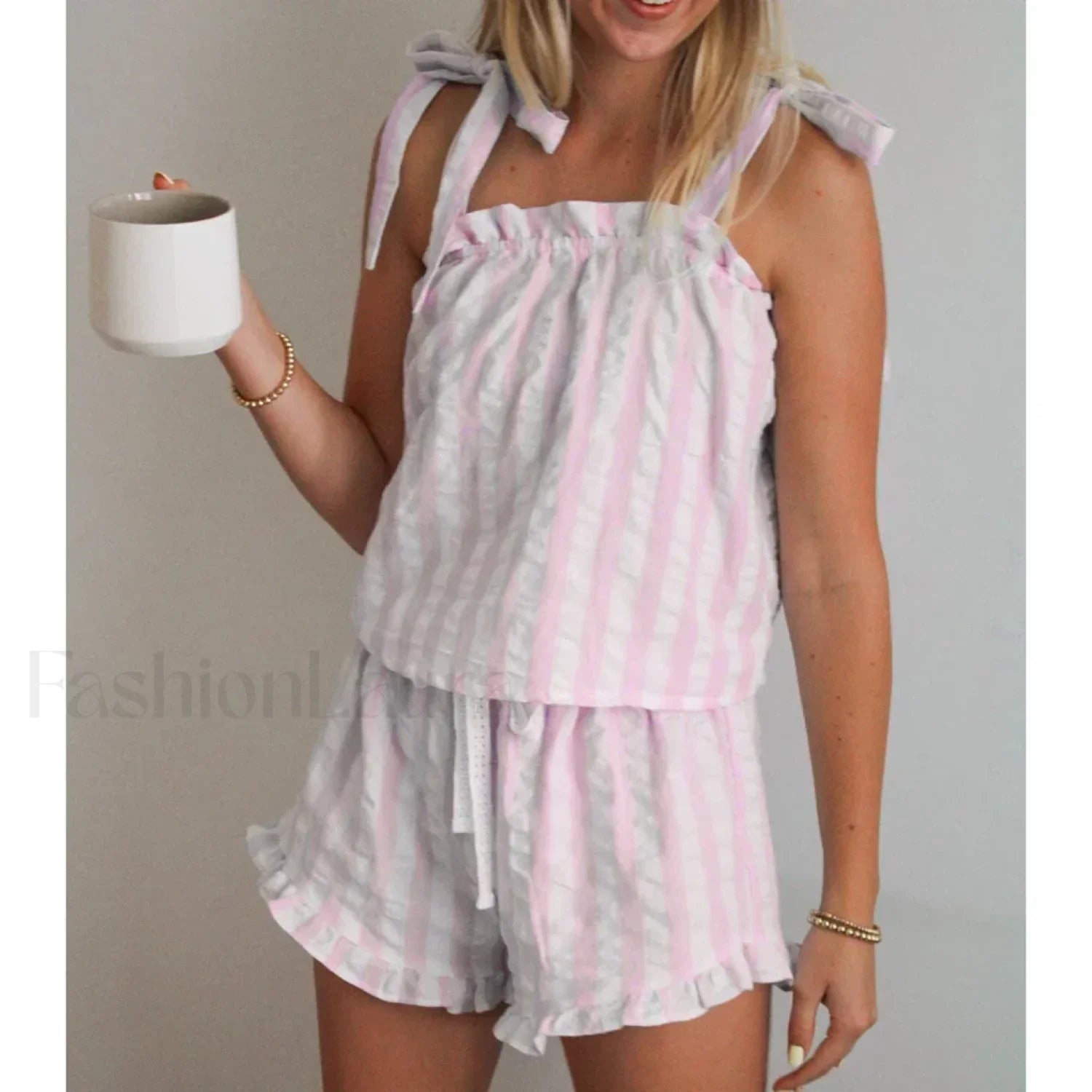 Striped Bow Ruffle Shorts Two Piece Set