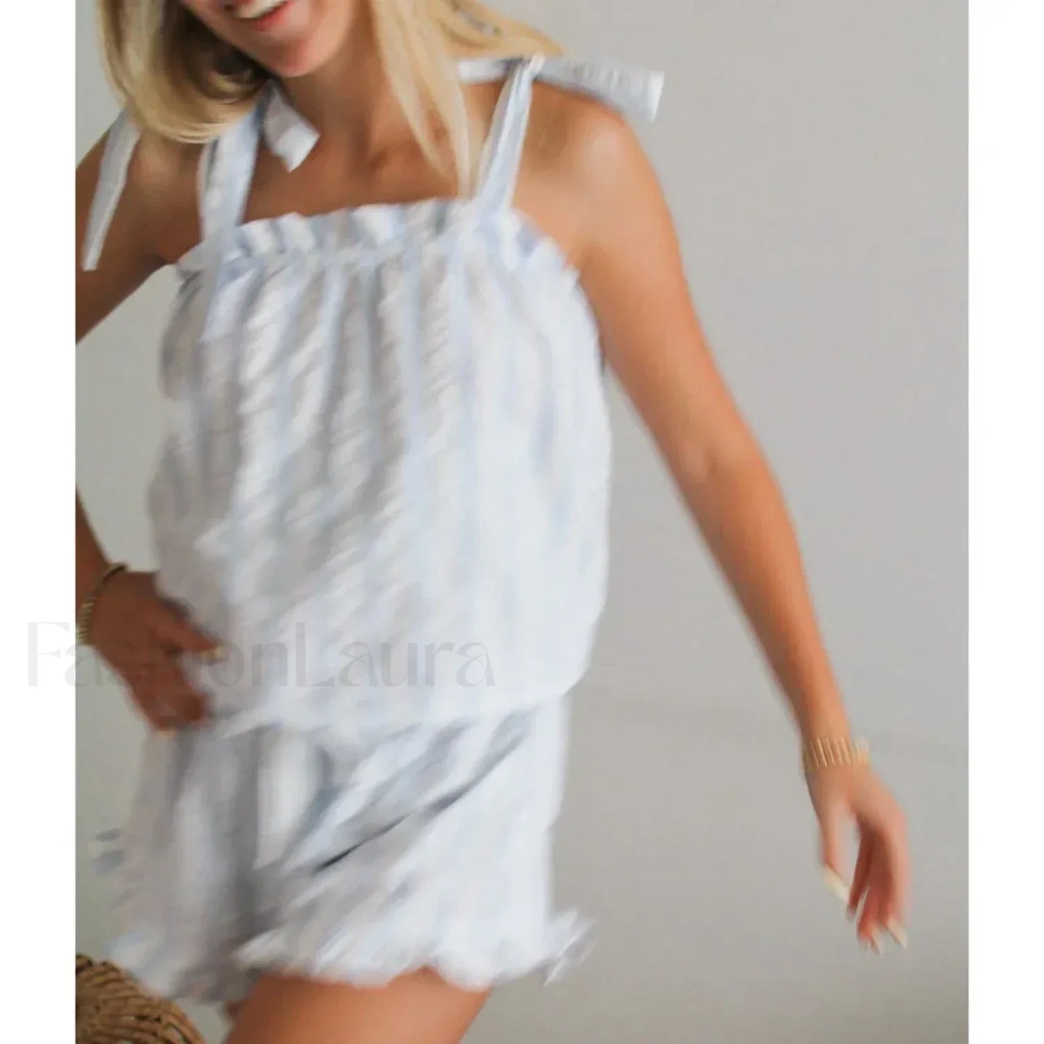 Striped Bow Ruffle Shorts Two Piece Set