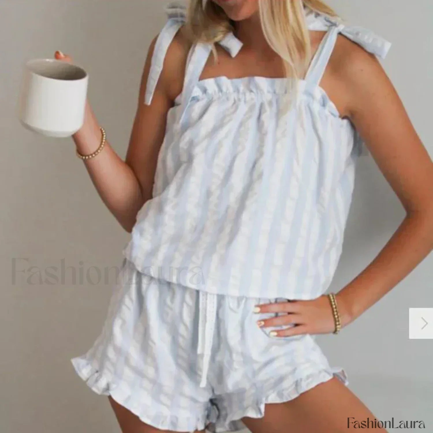 Striped Bow Ruffle Shorts Two Piece Set