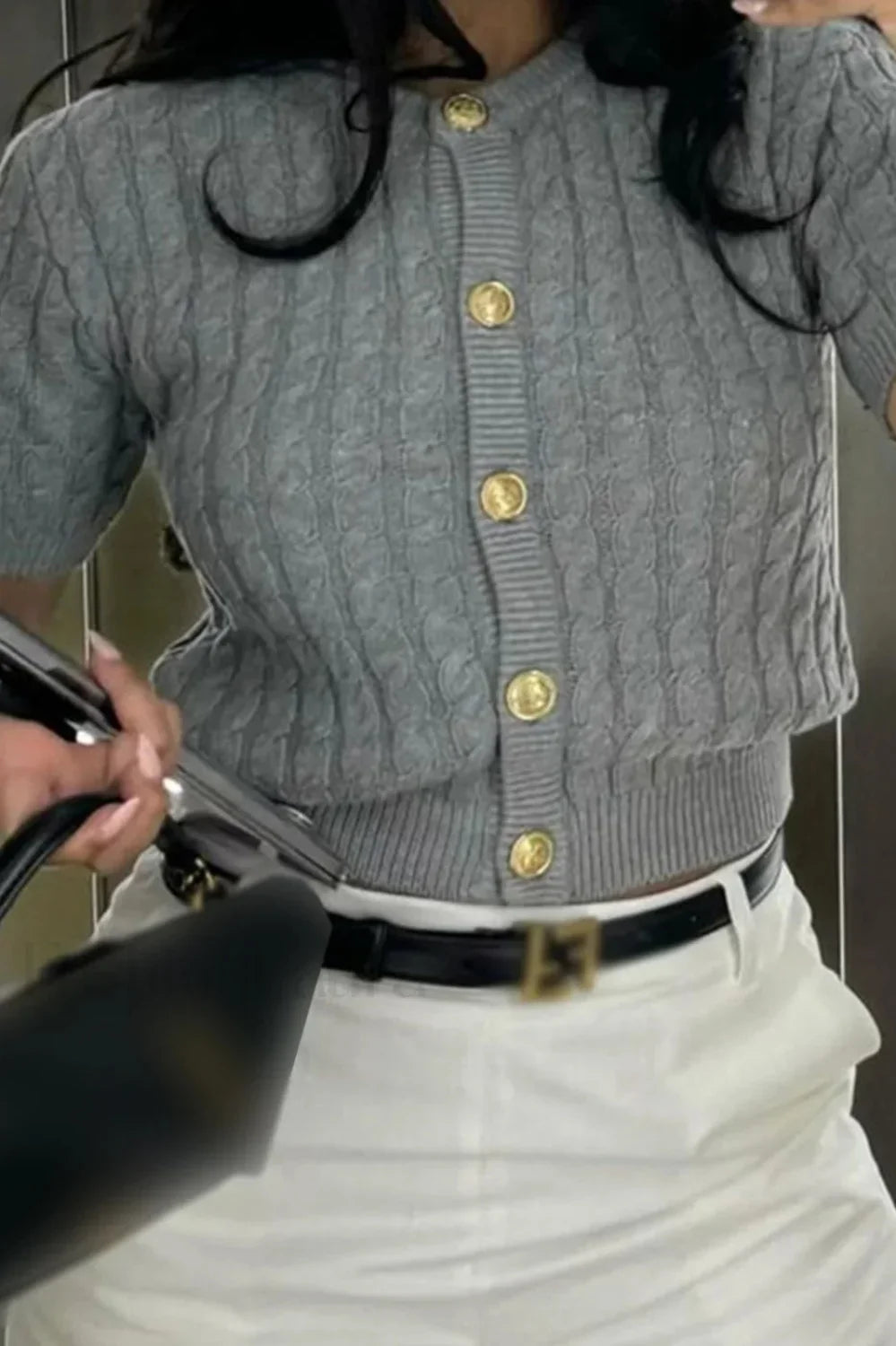 Striped Cable Knit Cardigan