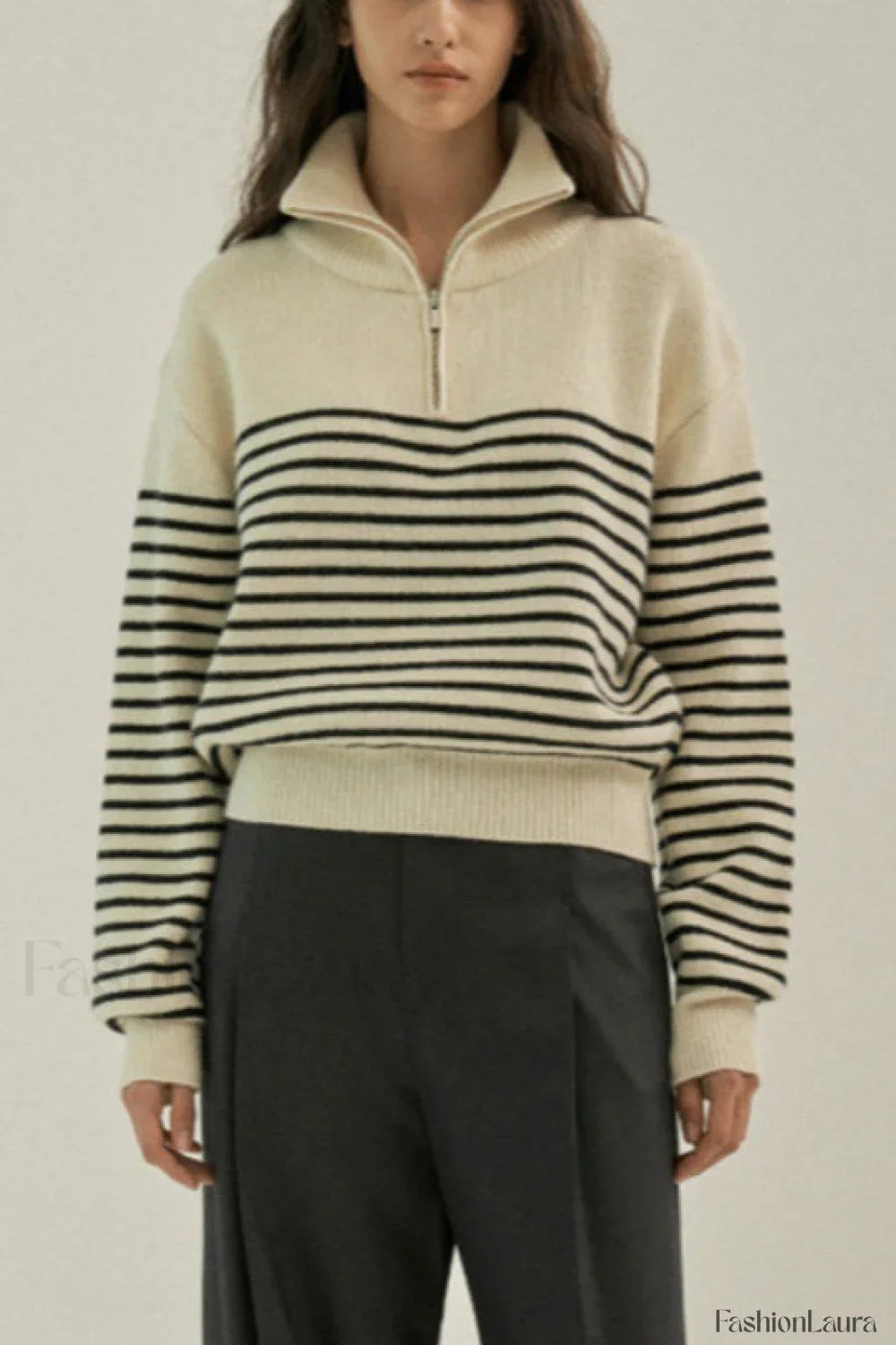 Striped Half Zip Knit Pullover Sweater